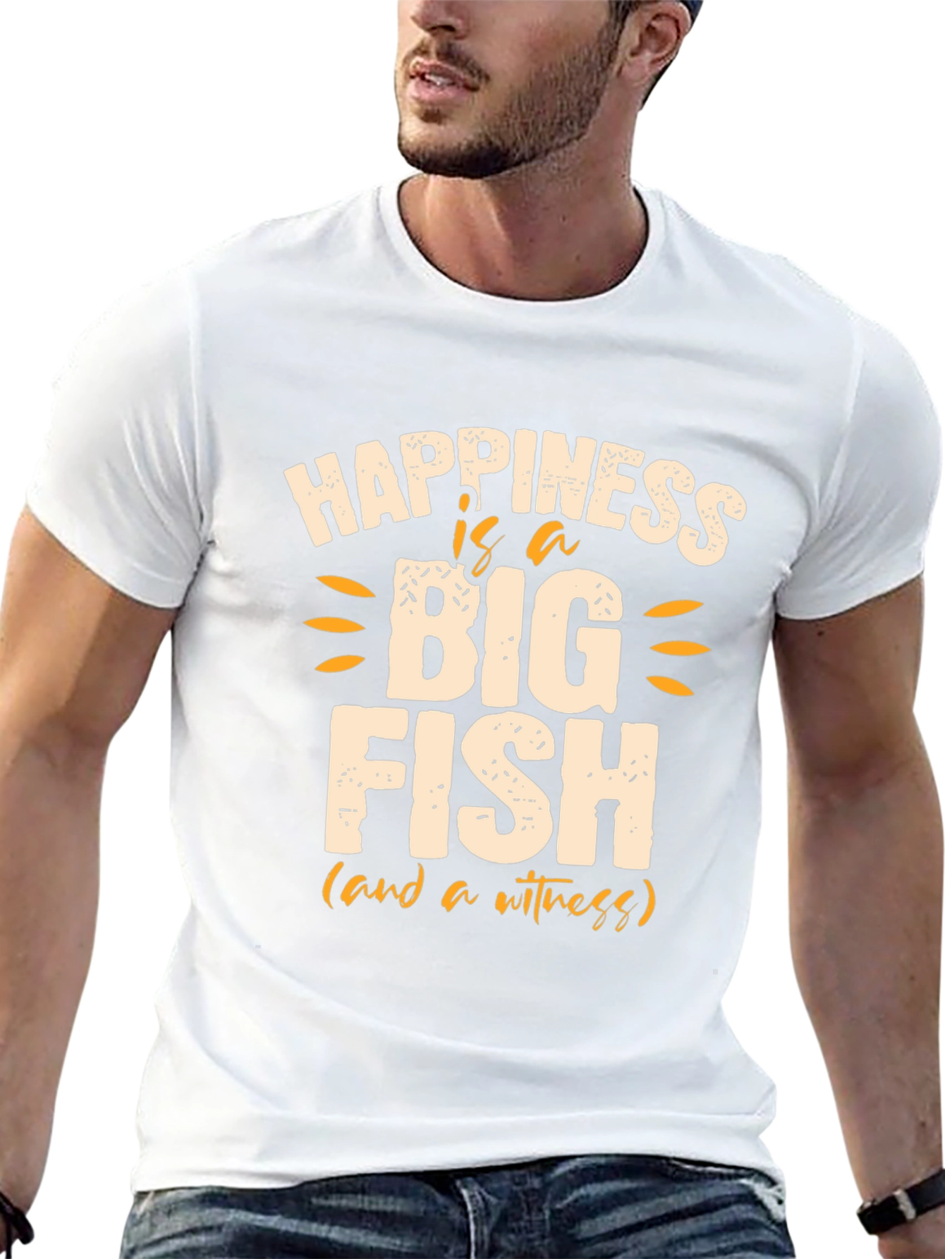 Happiness Is a Big Fish Mens Black T-Shirt