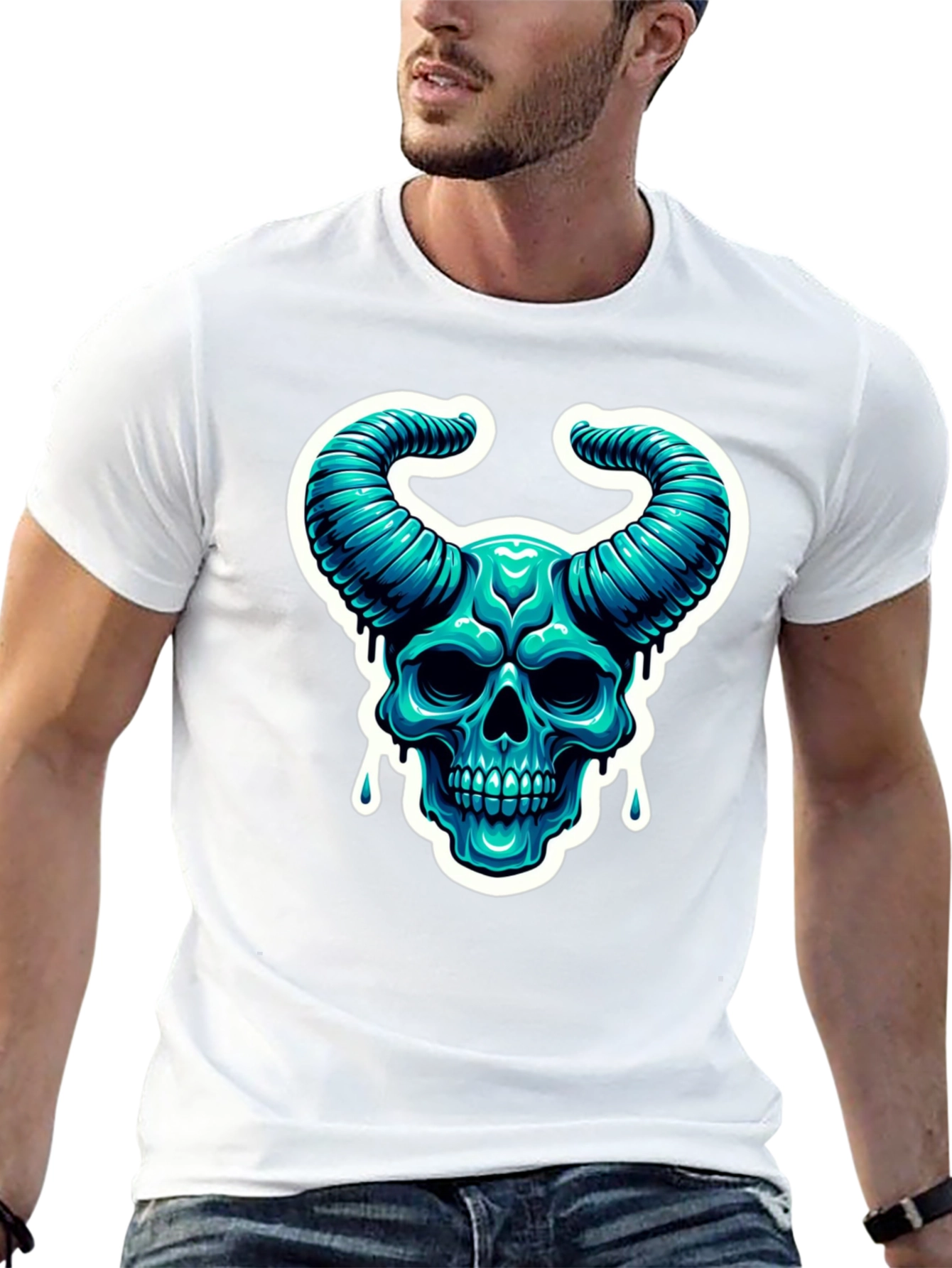 Skull Horns Graphic Tee - Cool Black Shirt