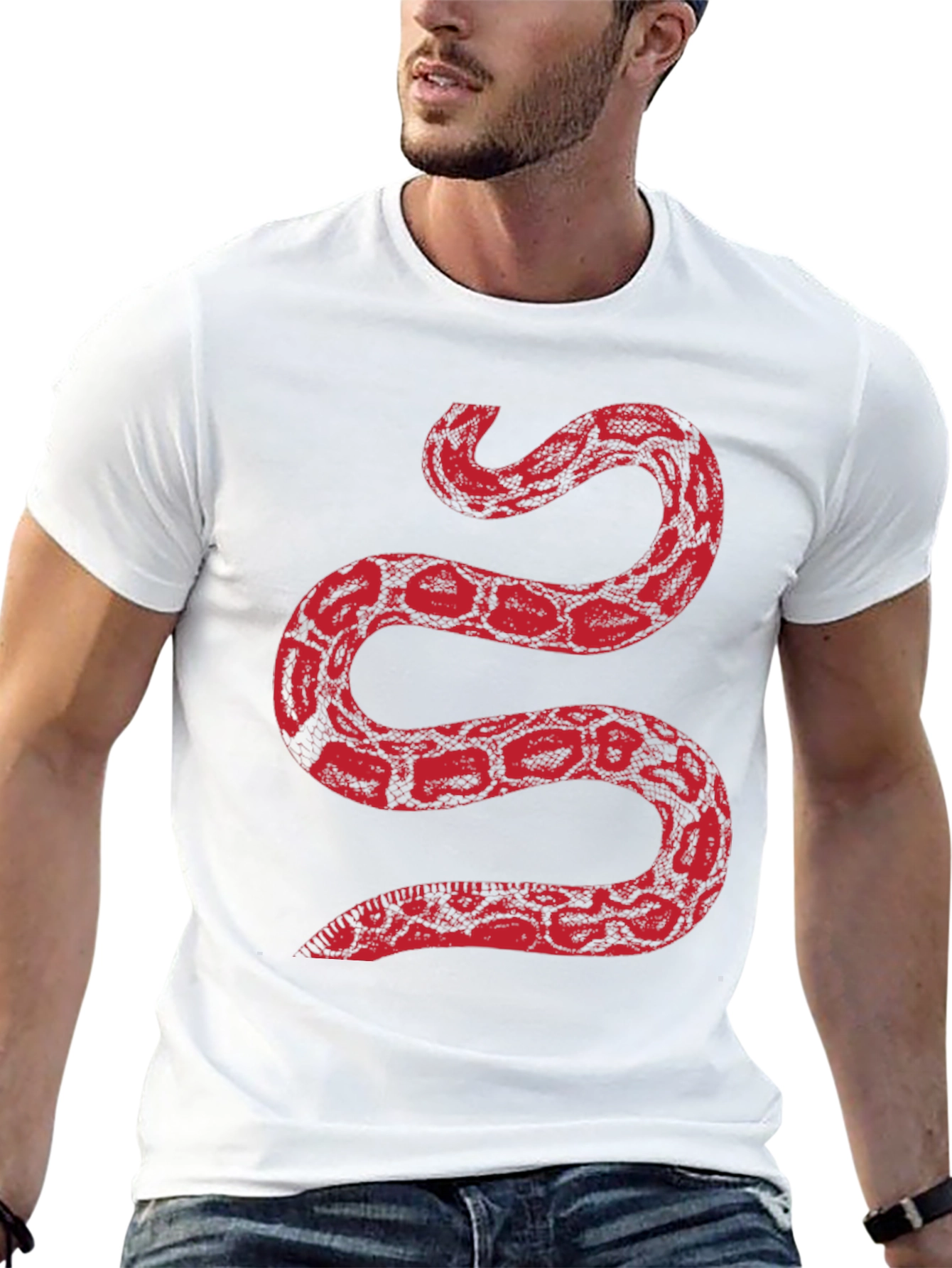 Black T-Shirt with Red Snake Graphic