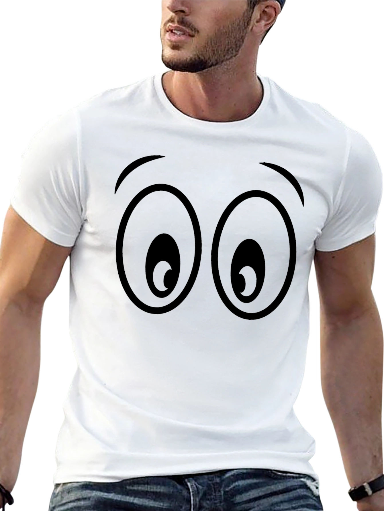 Cartoon Eyes Graphic Black T-Shirt