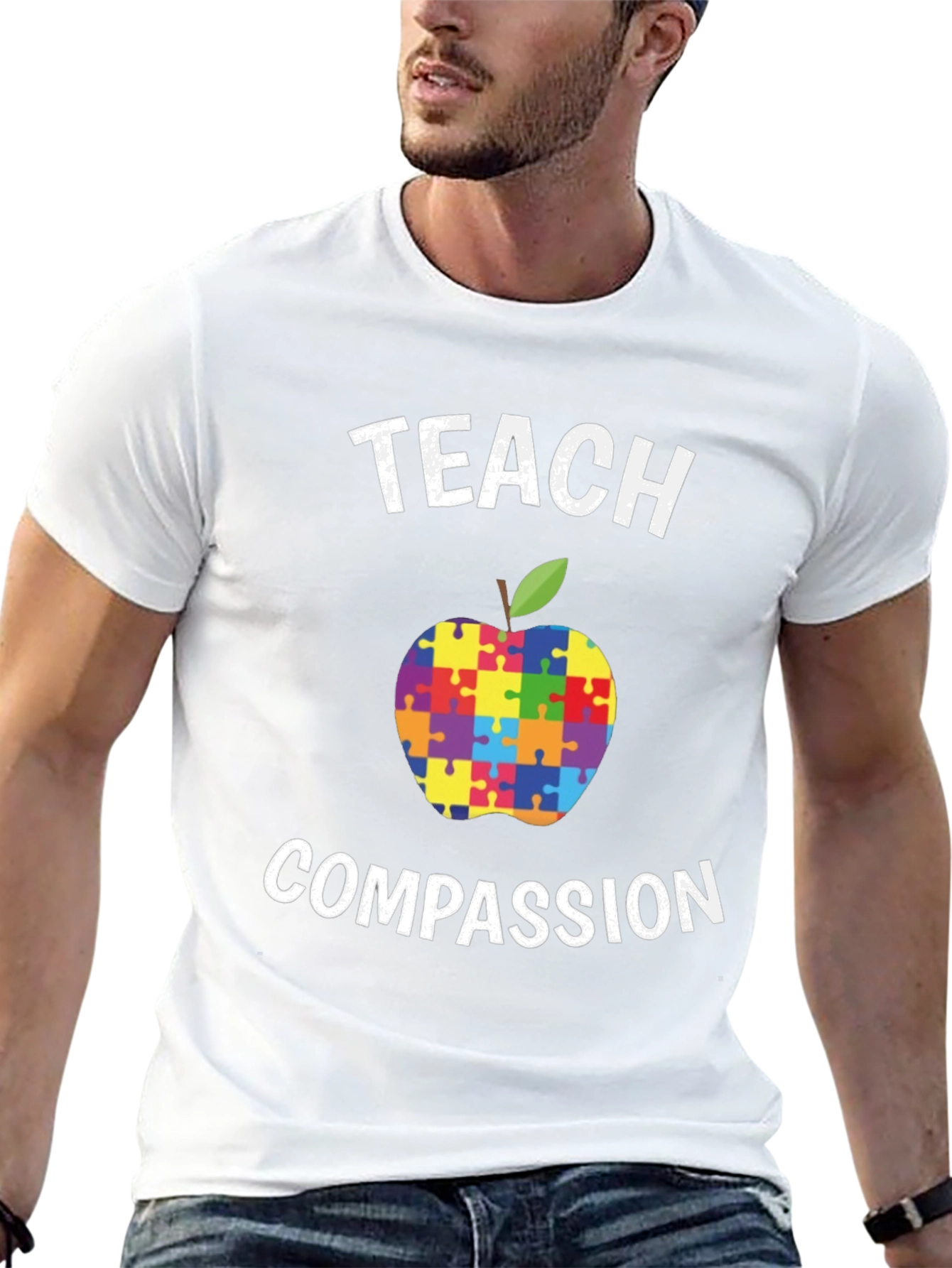 Teach Compassion Autism Awareness Puzzle Apple T-Shirt