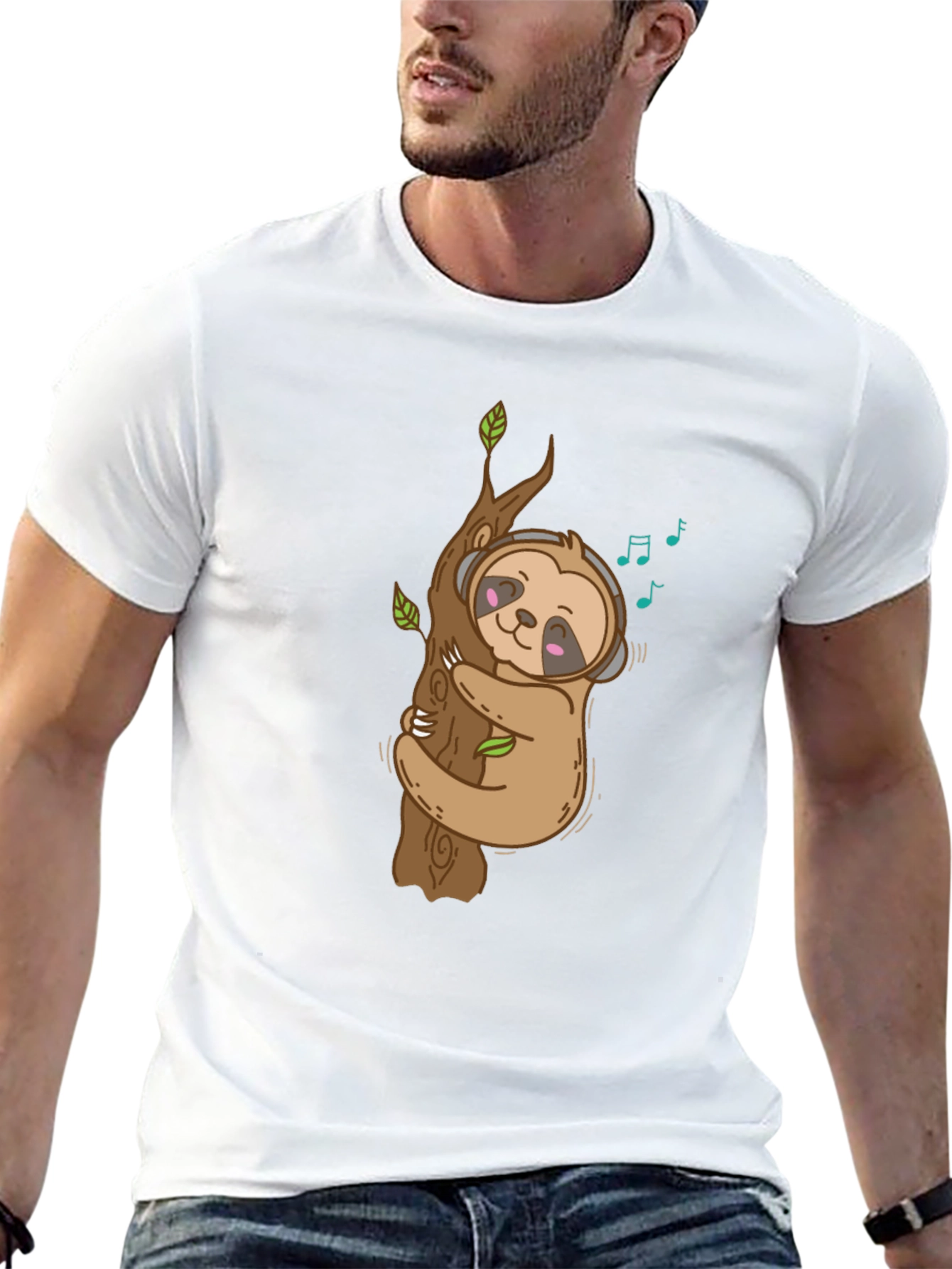 Sloth Music Lover Black T-Shirt