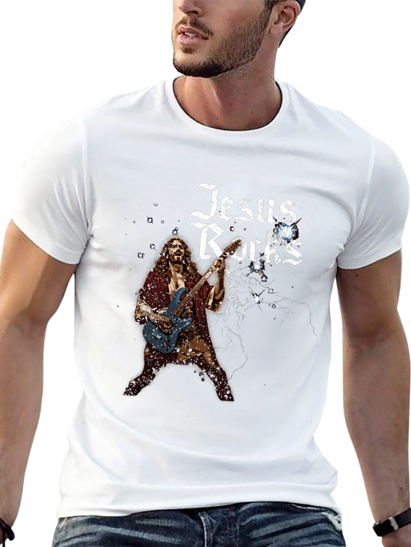 Jesus Rocks Graphic Tee - Black Cotton T-Shirt