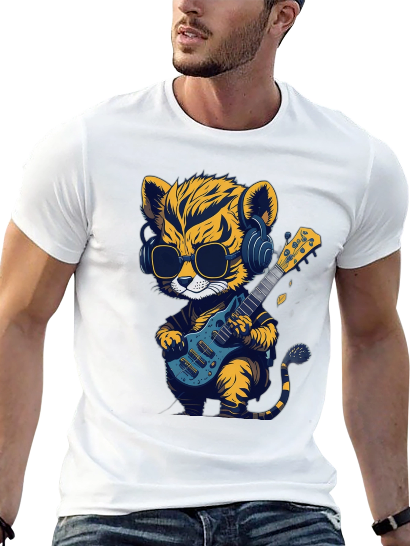 Cool Tiger Guitarist Graphic T-Shirt