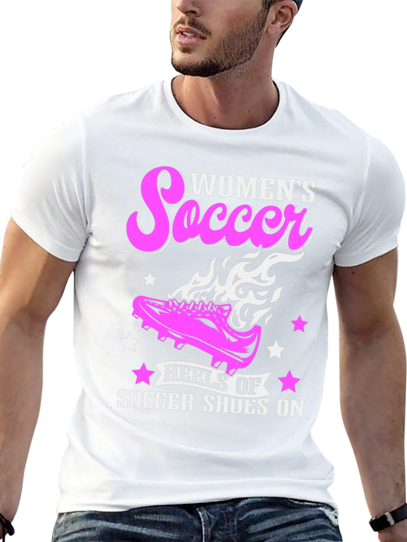 Womens Soccer T-Shirt Heels of Soccer Shoes On