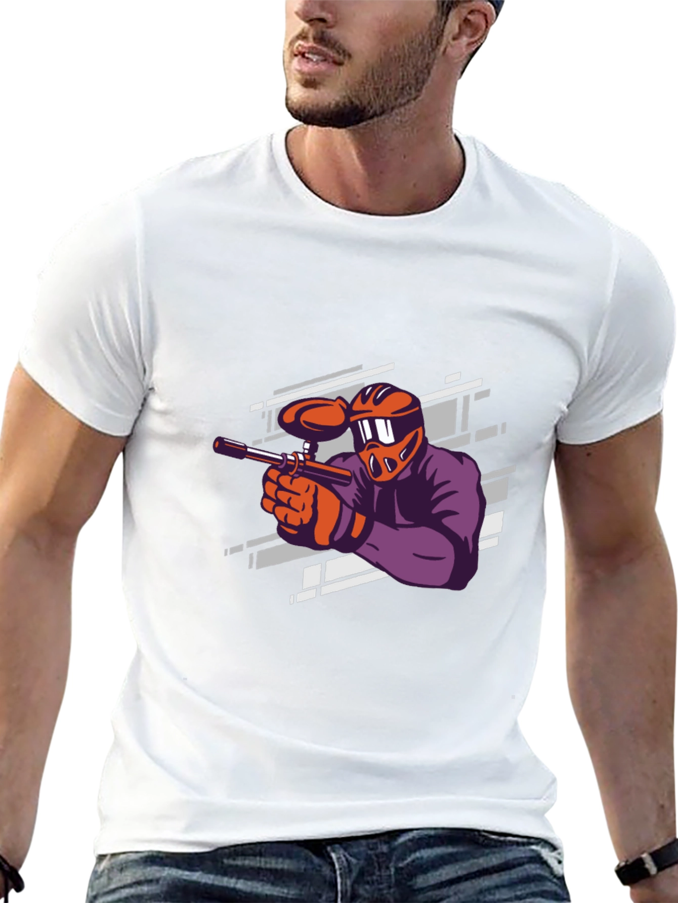 Paintball Player Graphic Tee - Black Cotton T-Shirt