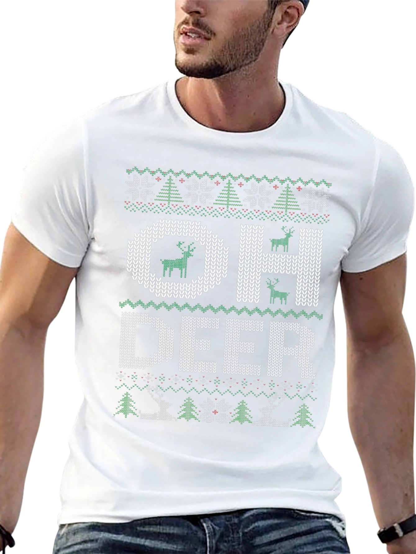 Oh Deer Ugly Christmas Sweater Style T-Shirt