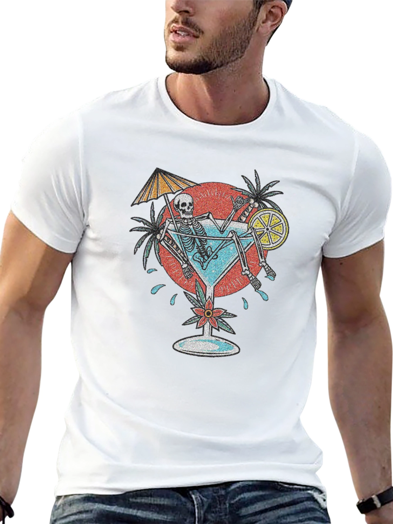 Skeleton Sipping Cocktail Graphic Tee
