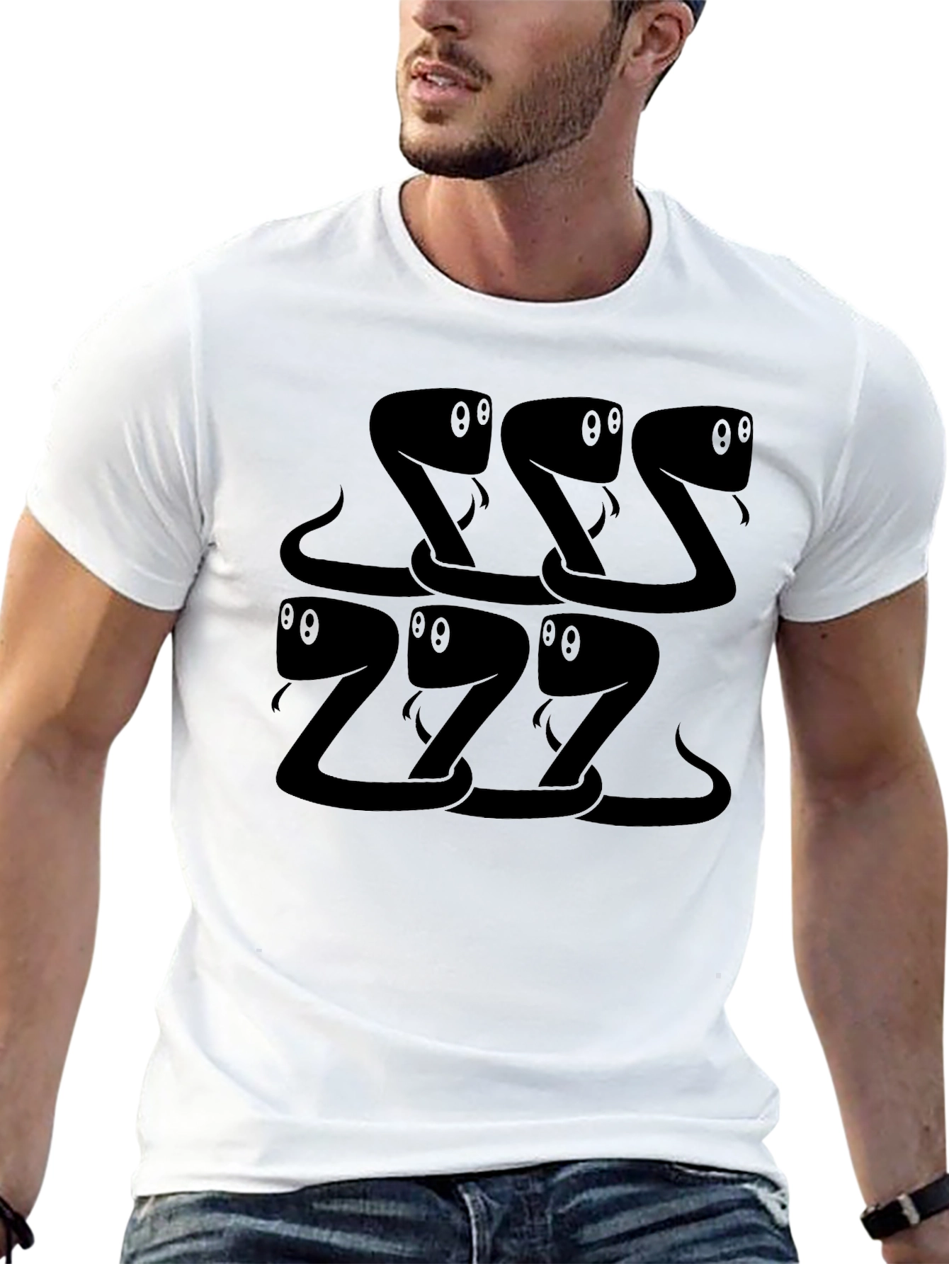 Snake Cartoon Pattern Black T-Shirt