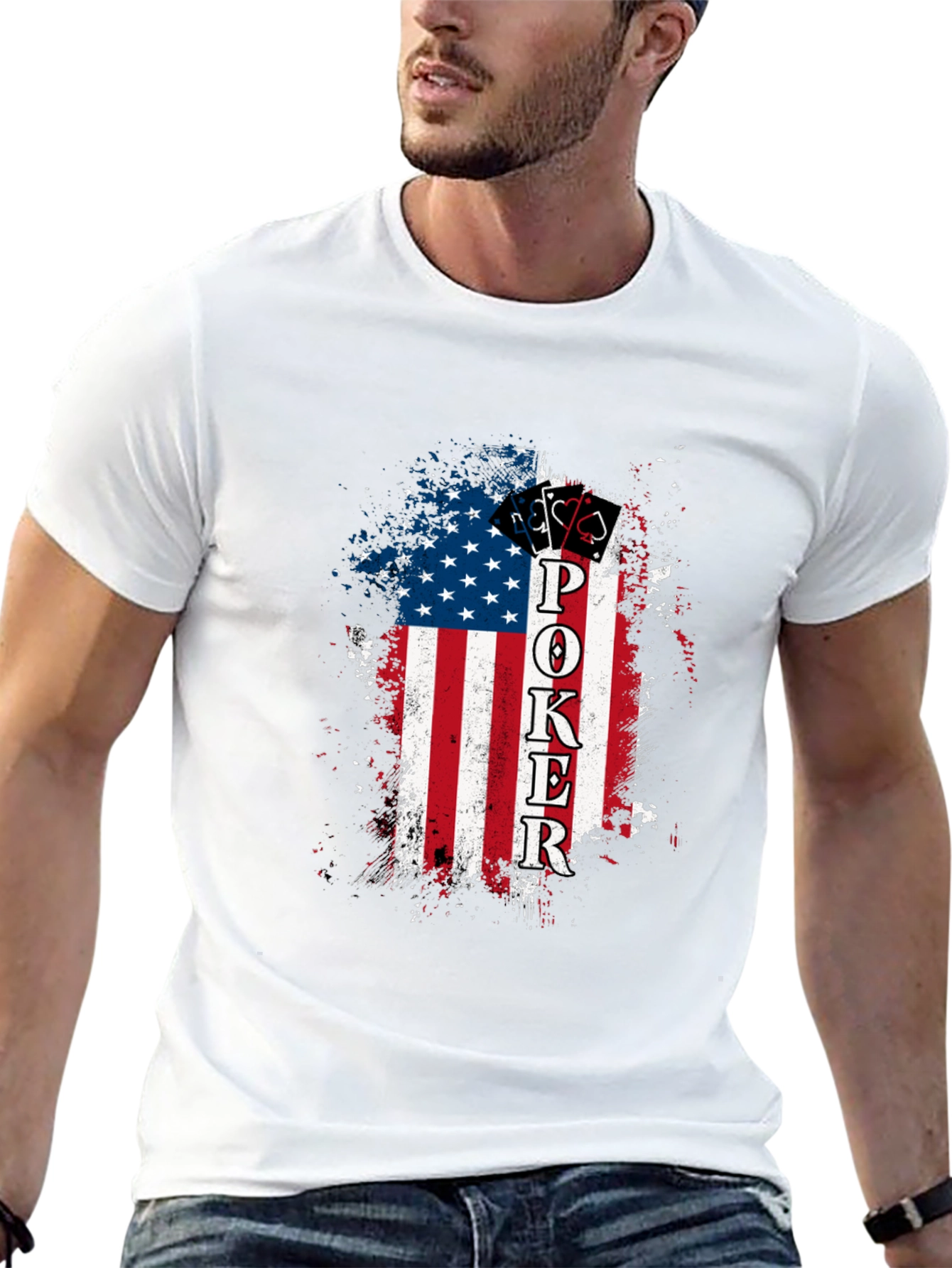 Poker American Flag Graphic T-Shirt