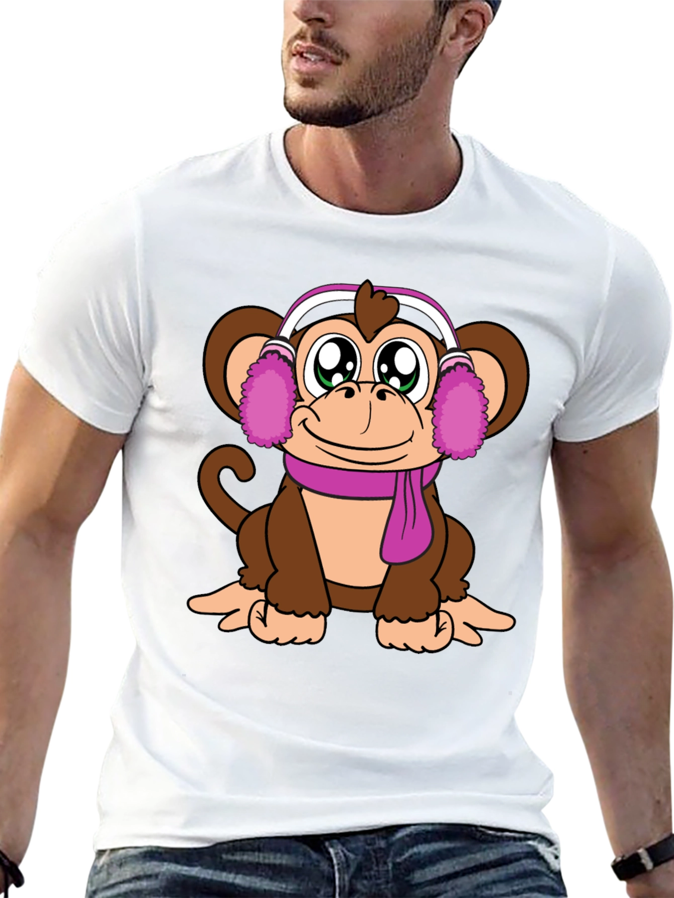 Cute Monkey with Ear Muffs Graphic Tee