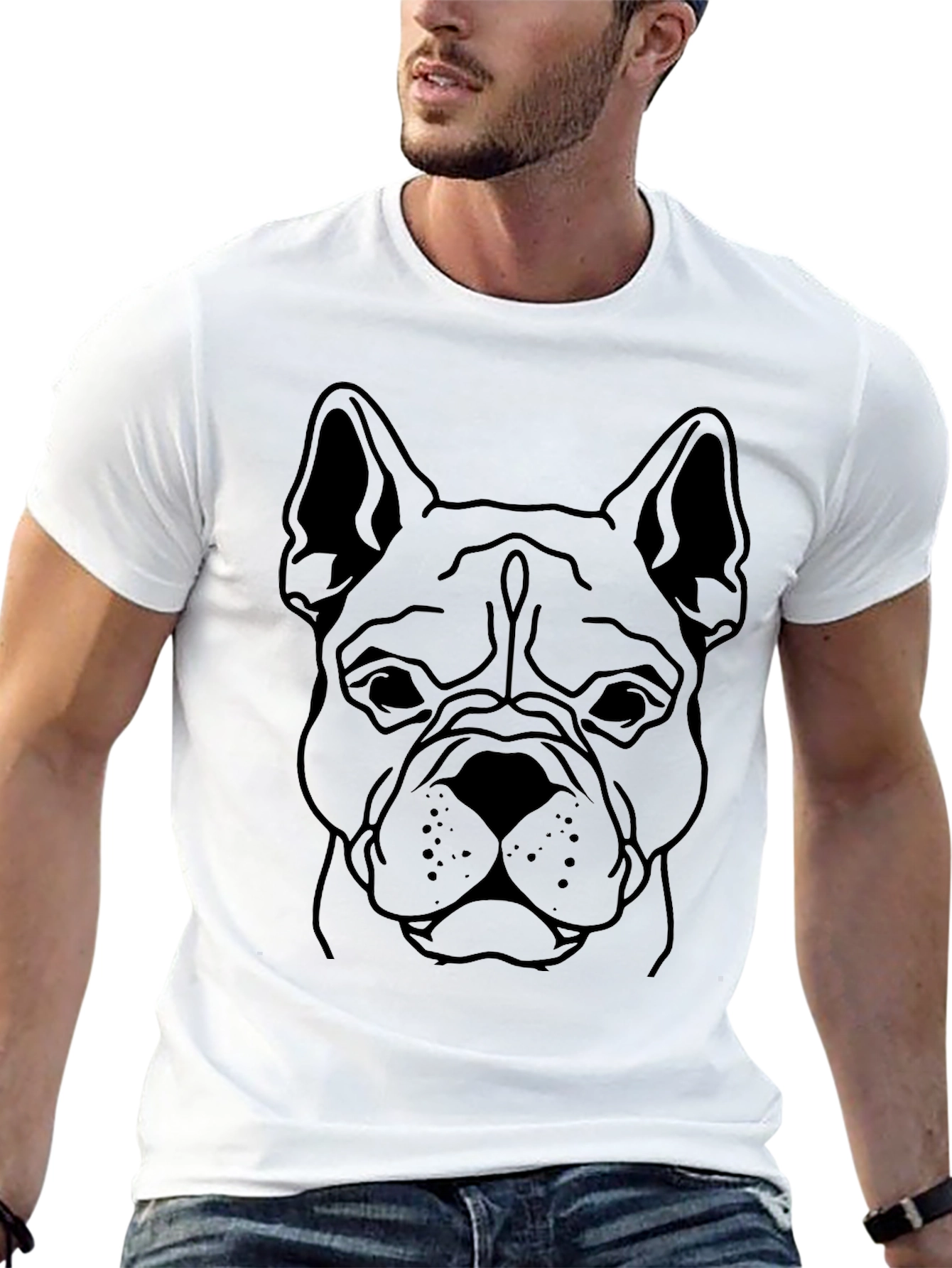 Bulldog Outline Graphic Tee - Black Cotton