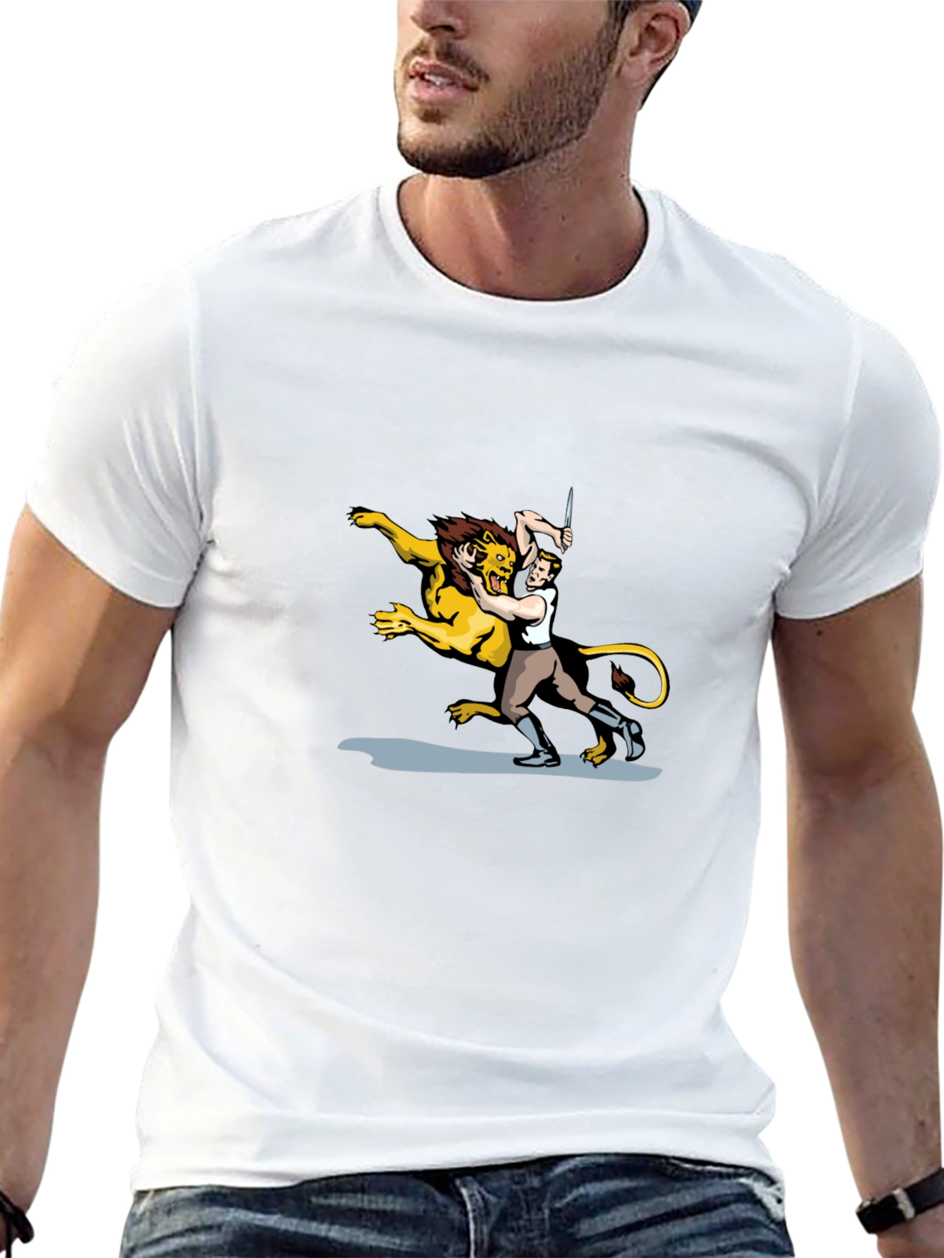 Lion Wrestler Graphic Tee - Classic Black T-Shirt