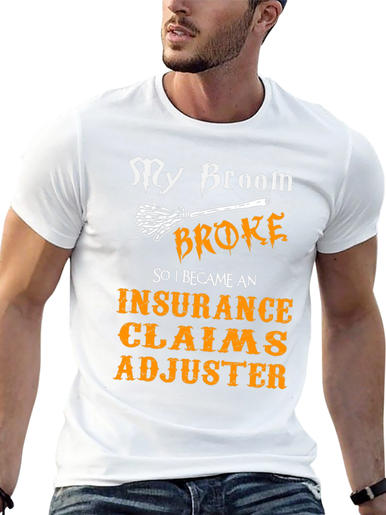 Broom Broke Insurance Adjuster T-Shirt Funny Halloween Tee