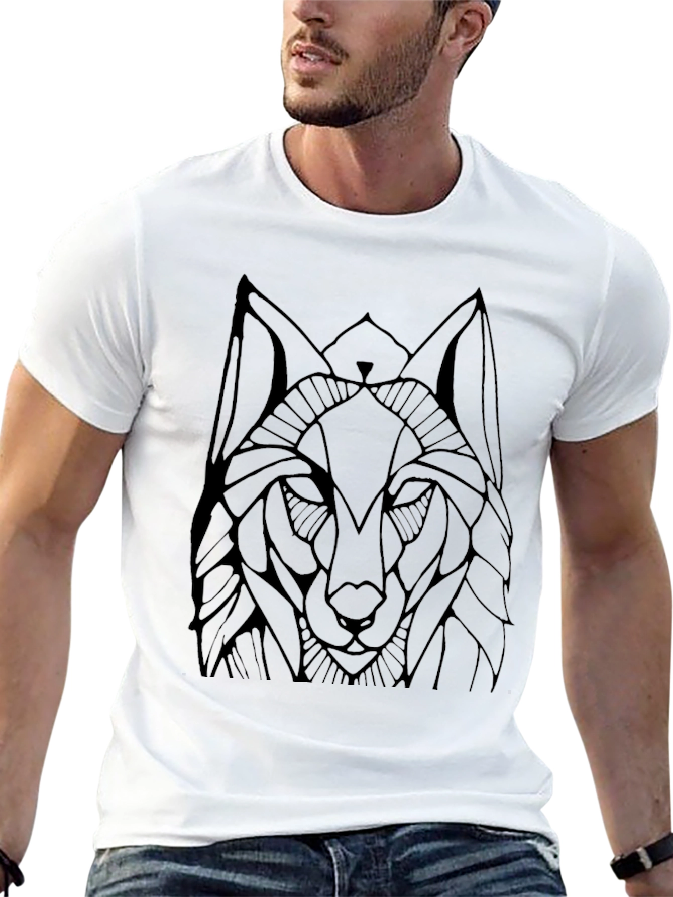 Geometric Wolf Graphic Tee - Black