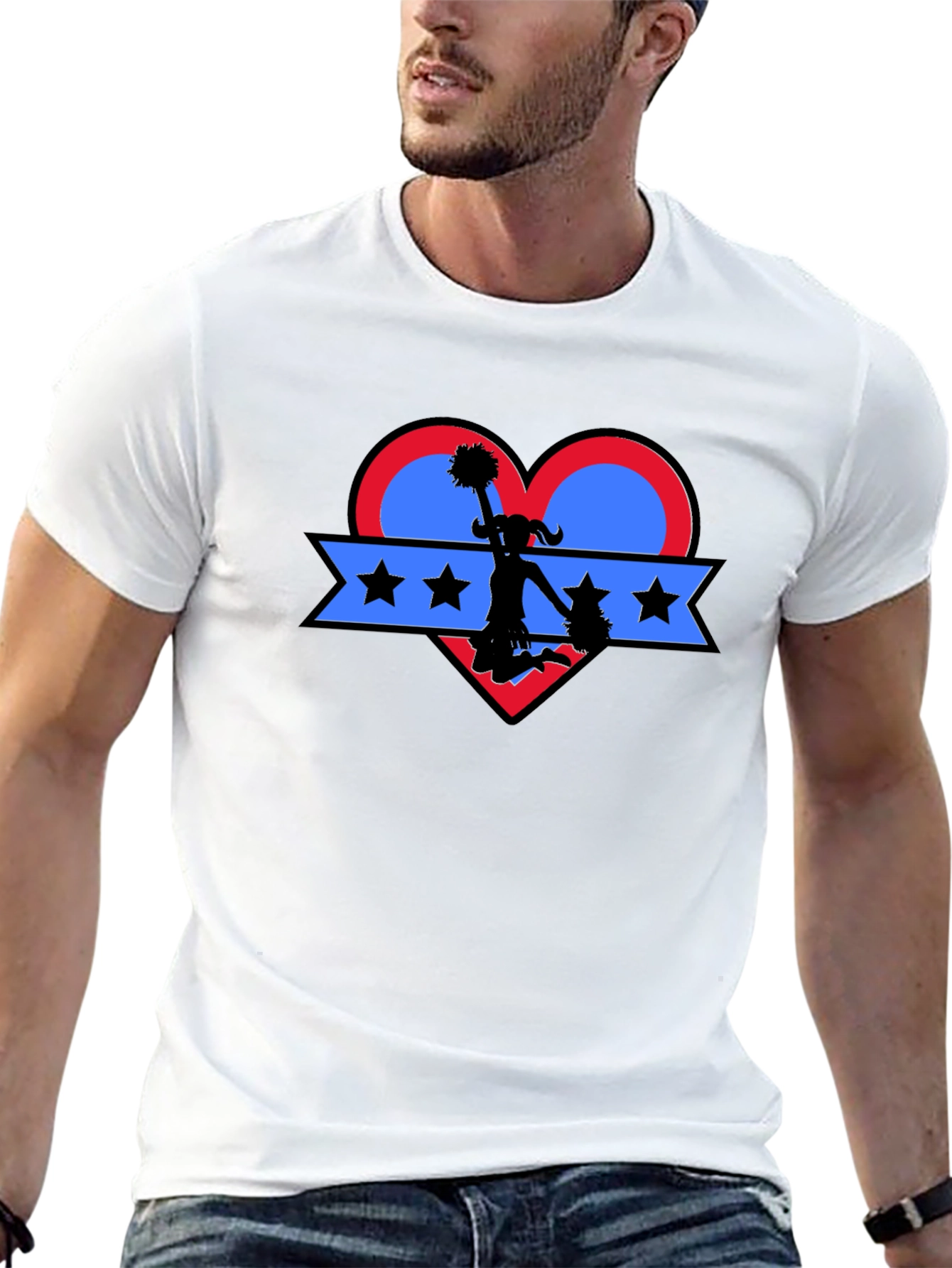 Cheerleader Heart Graphic T-Shirt - Patriotic Spirit!
