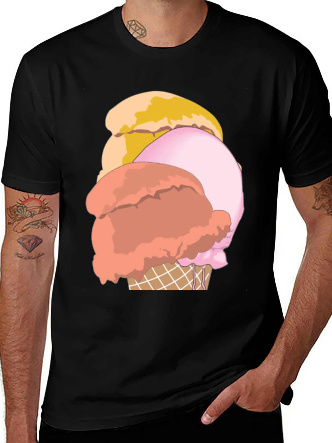 Ice Cream Graphic Tee - Casual Black T-Shirt