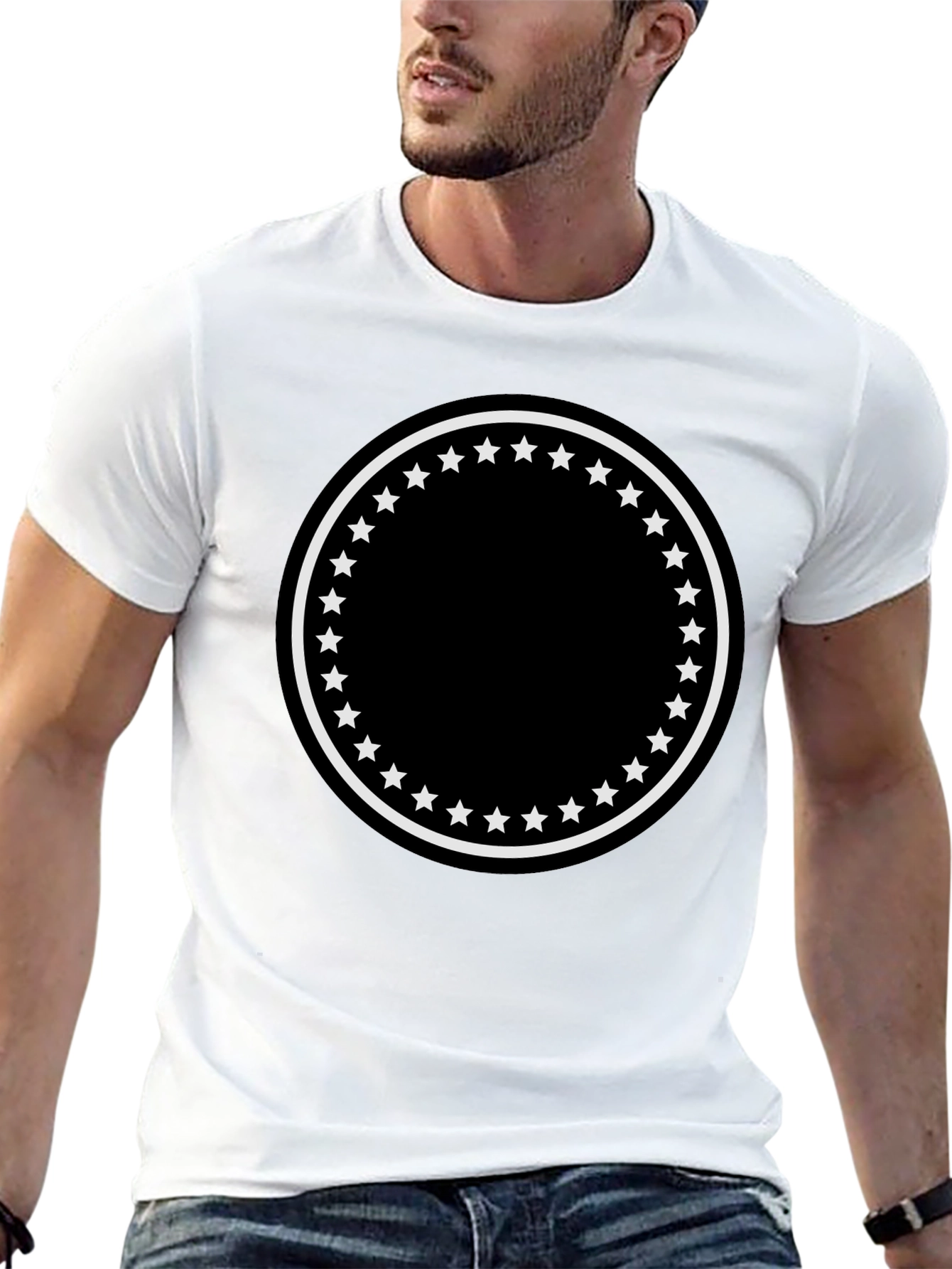 Mens Black T-Shirt with Star Circle Design