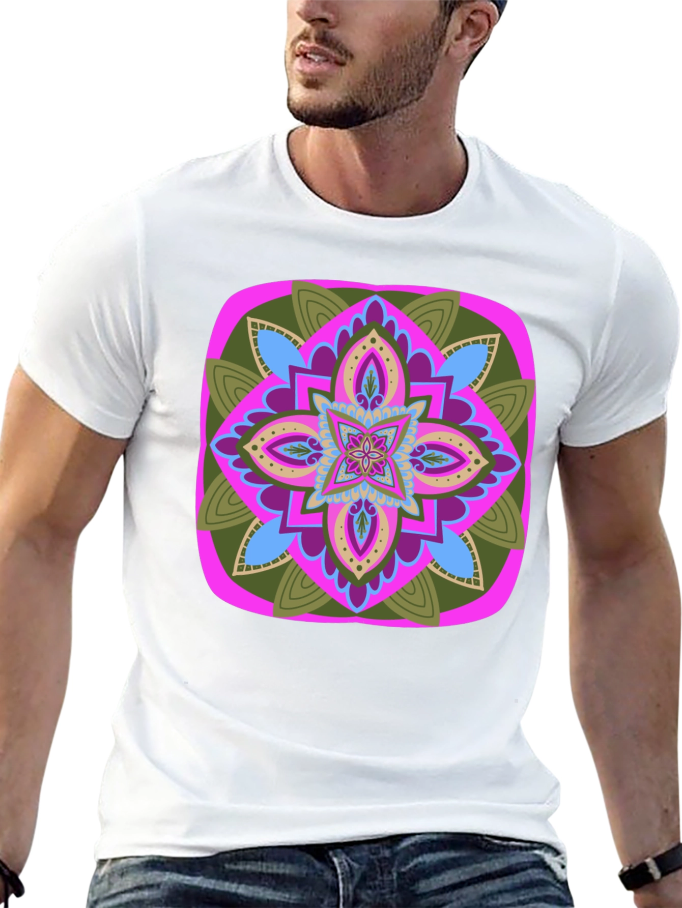 Geometric Mandala T-Shirt - Black Cotton Blend