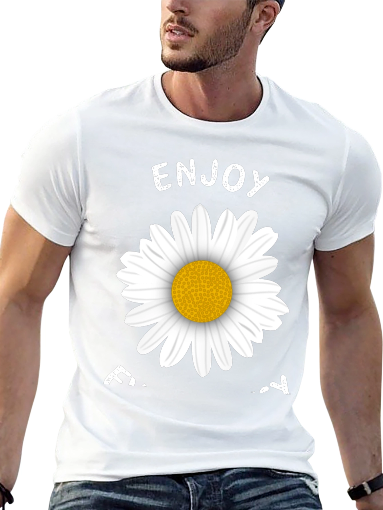 Enjoy Today Daisy Graphic Tee - Black Casual T-Shirt
