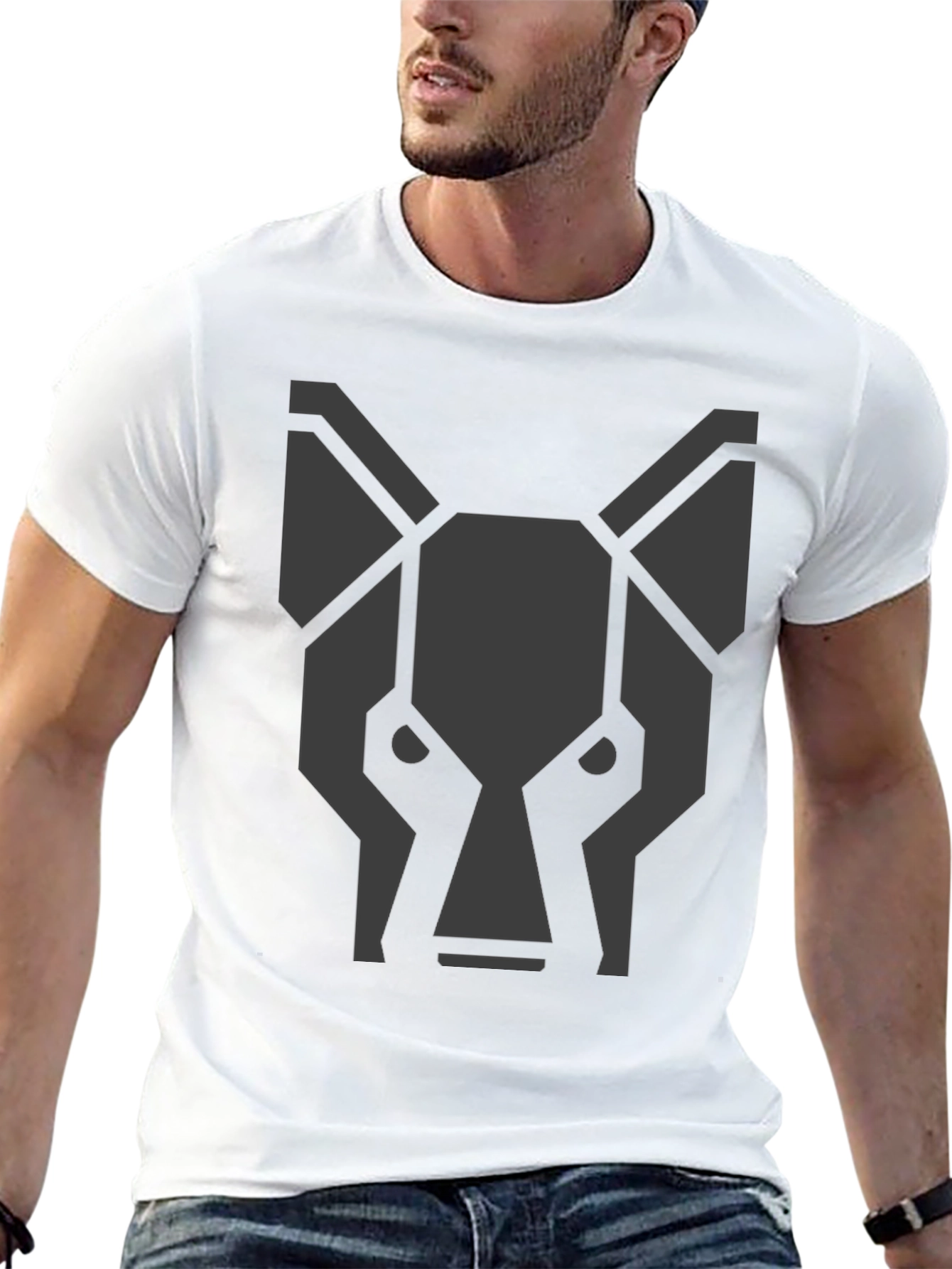 Geometric Wolf Head Graphic Black T-Shirt