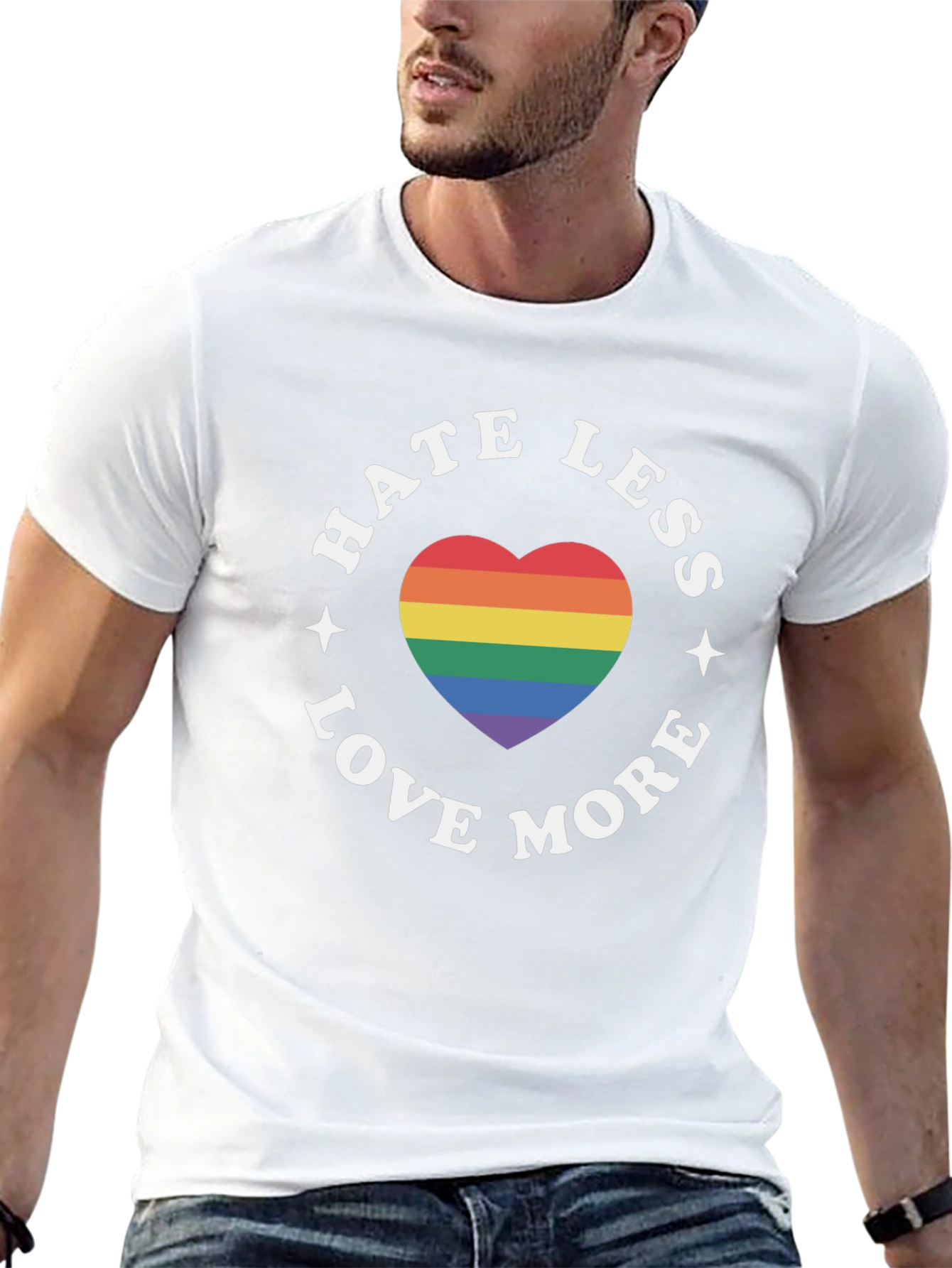Hate Less Love More Rainbow Heart T-Shirt