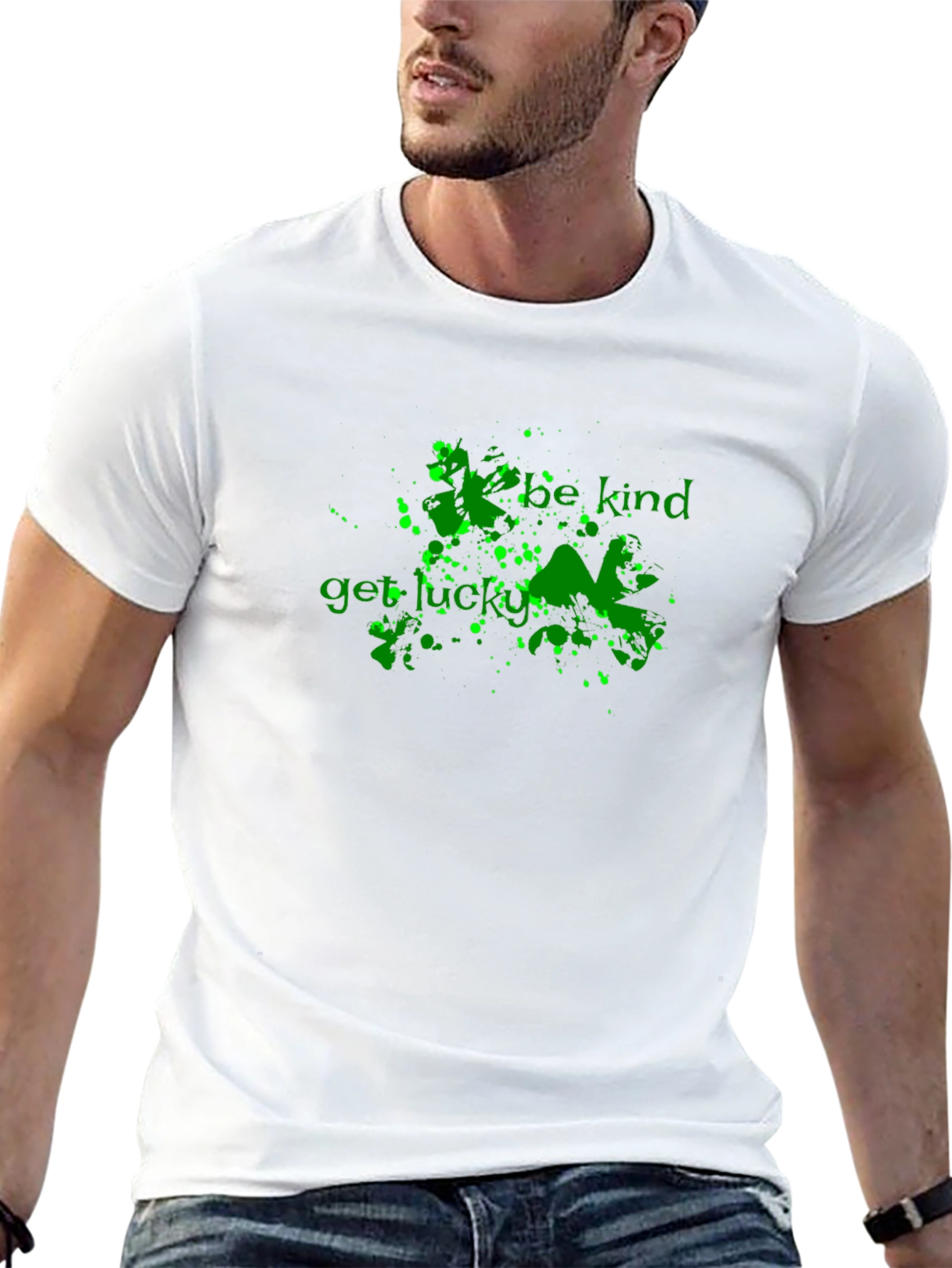 Be Kind Get Lucky Green Graphic Black T-Shirt