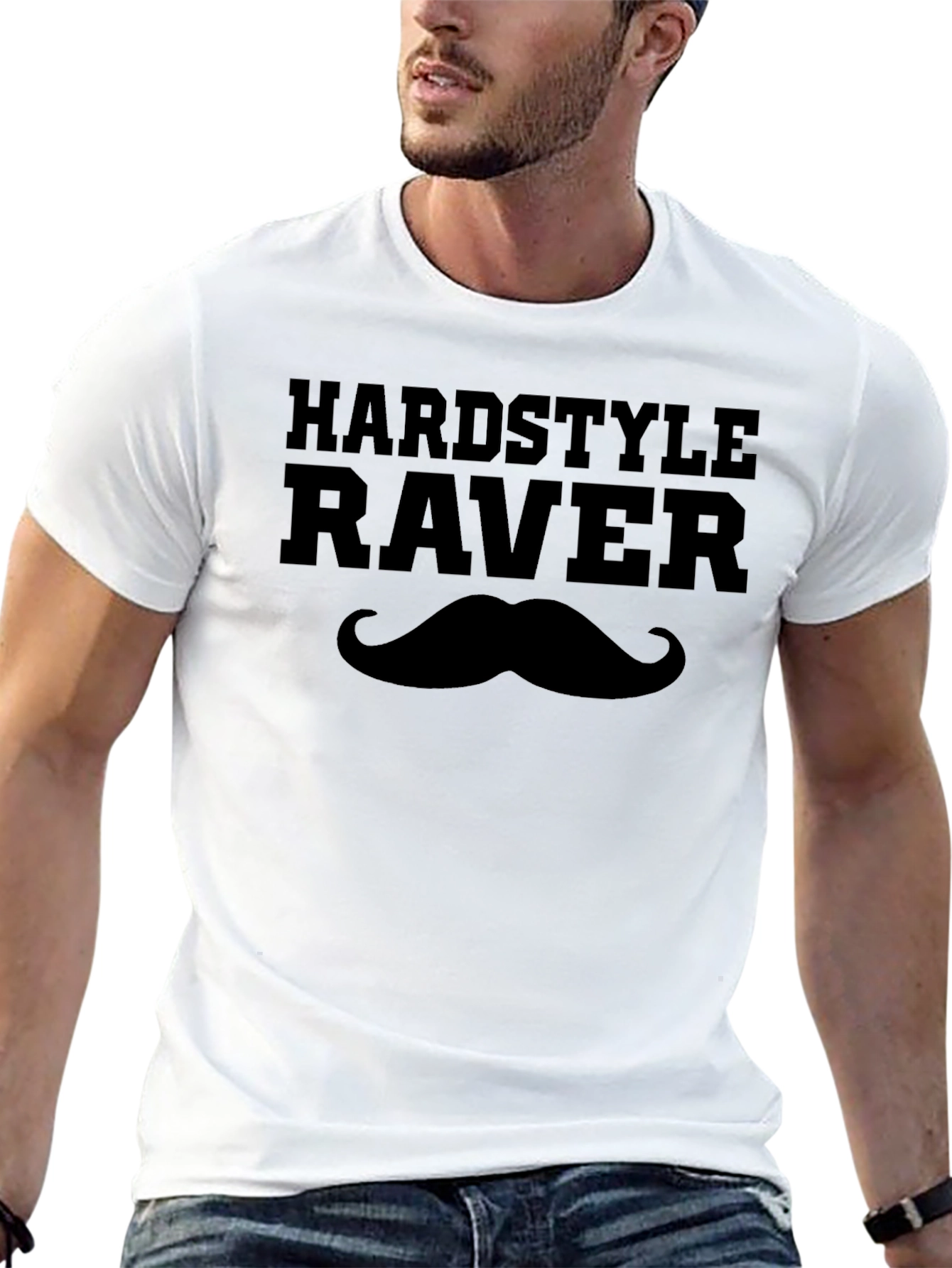 Hardstyle Raver T-Shirt with Mustache - Black