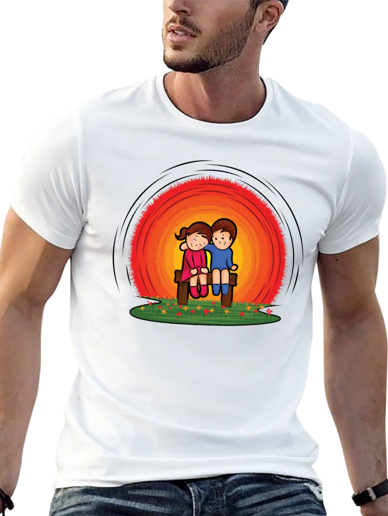 Couple on Bench Graphic Tee - Black