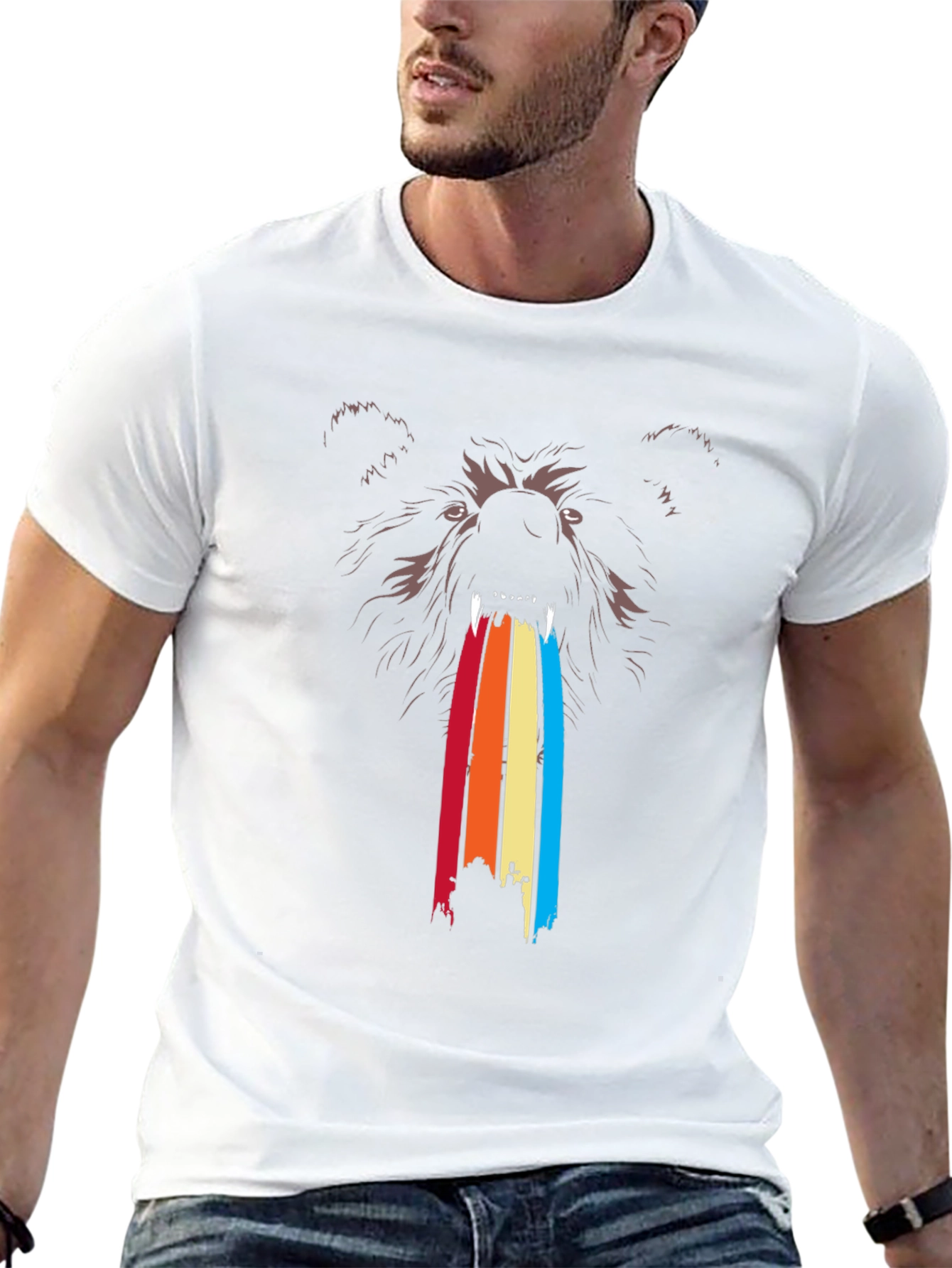 Retro Bear Rainbow T-Shirt - Unique Graphic Tee