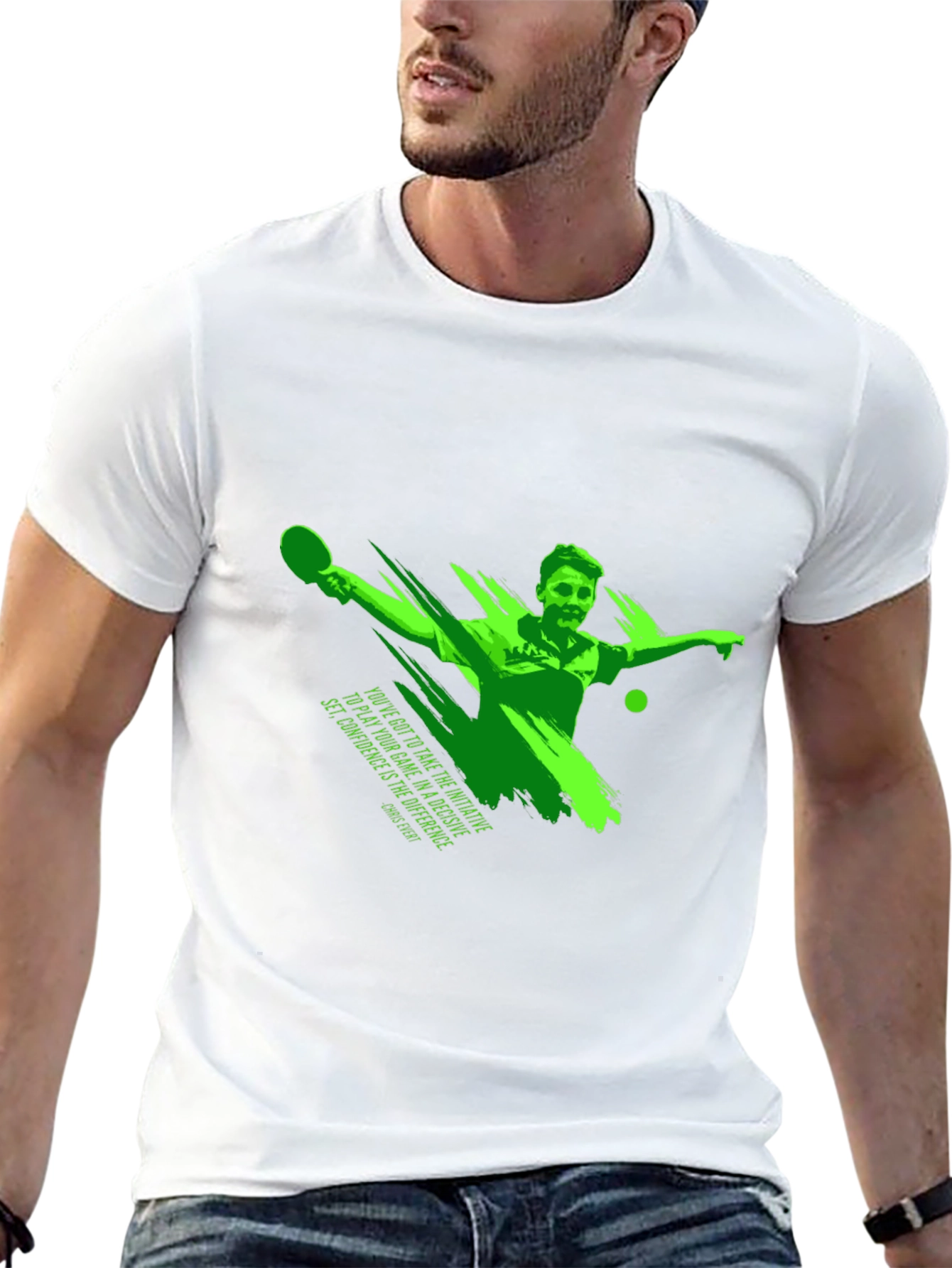 Mens Black Graphic T-Shirt - Table Tennis Player Design
