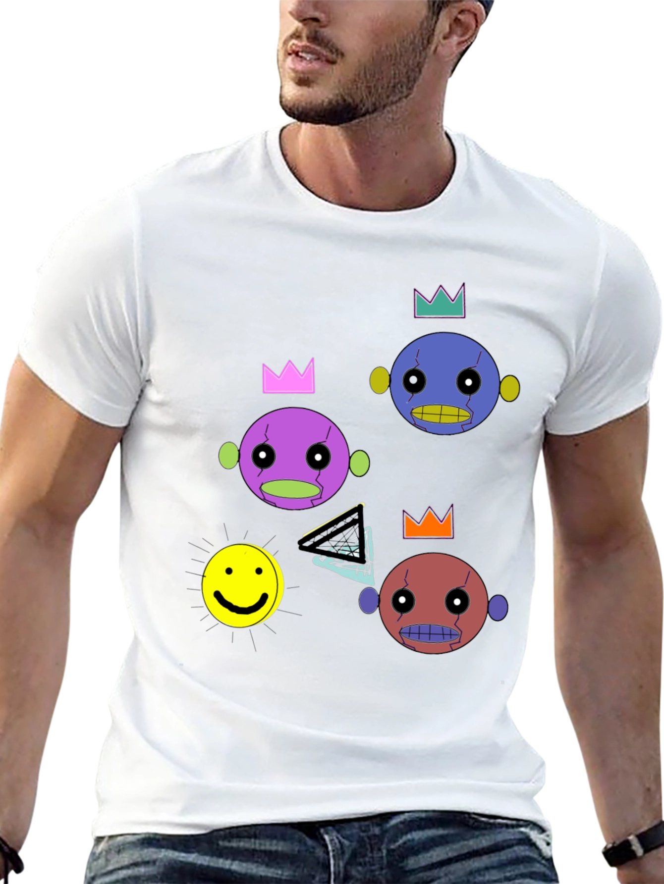 Funky Crowned Character Print Black T-Shirt