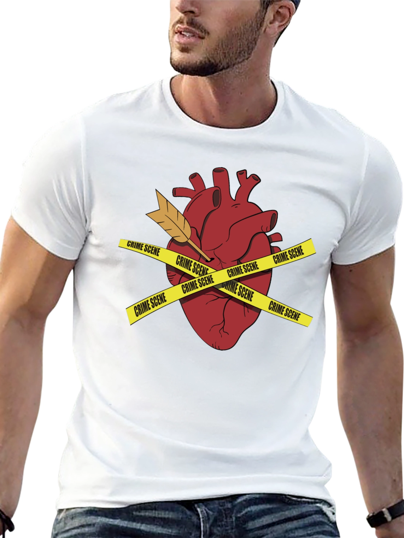 Crime Scene Heart Mens Black T-Shirt