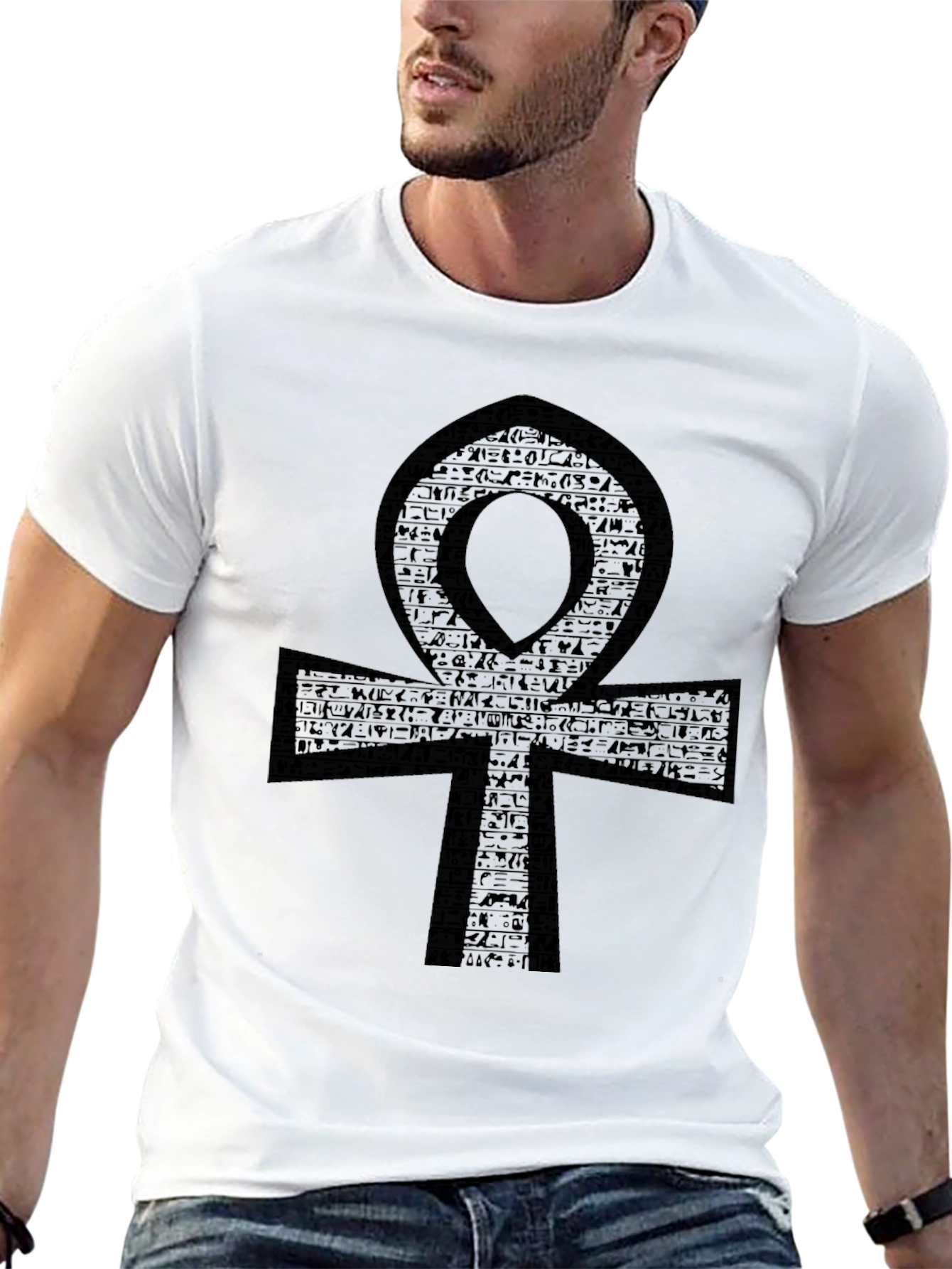 Ankh Hieroglyph Graphic Tee - Black Cotton Comfort