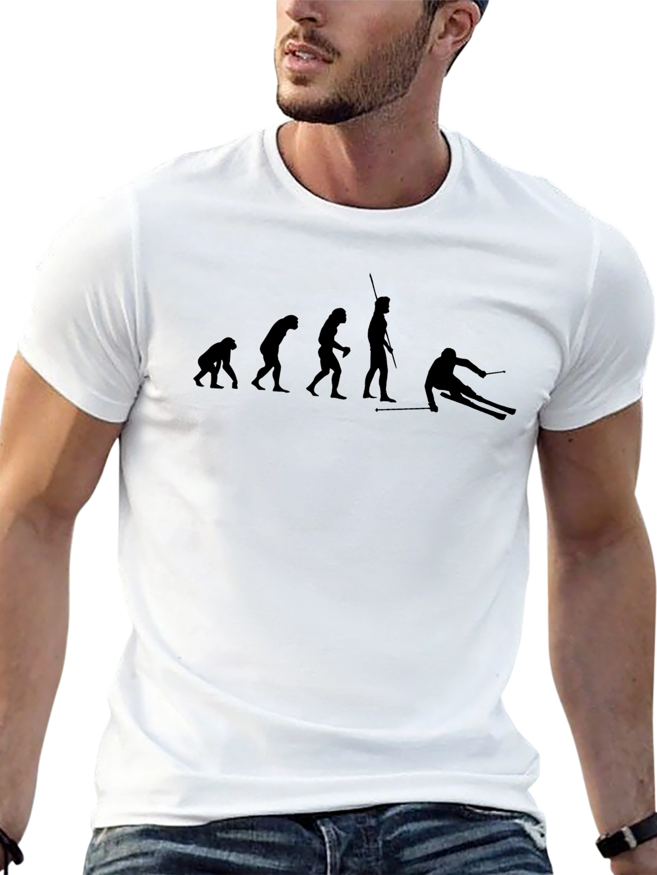 Evolution of Skiing Graphic Tee - Black Cotton T-Shirt