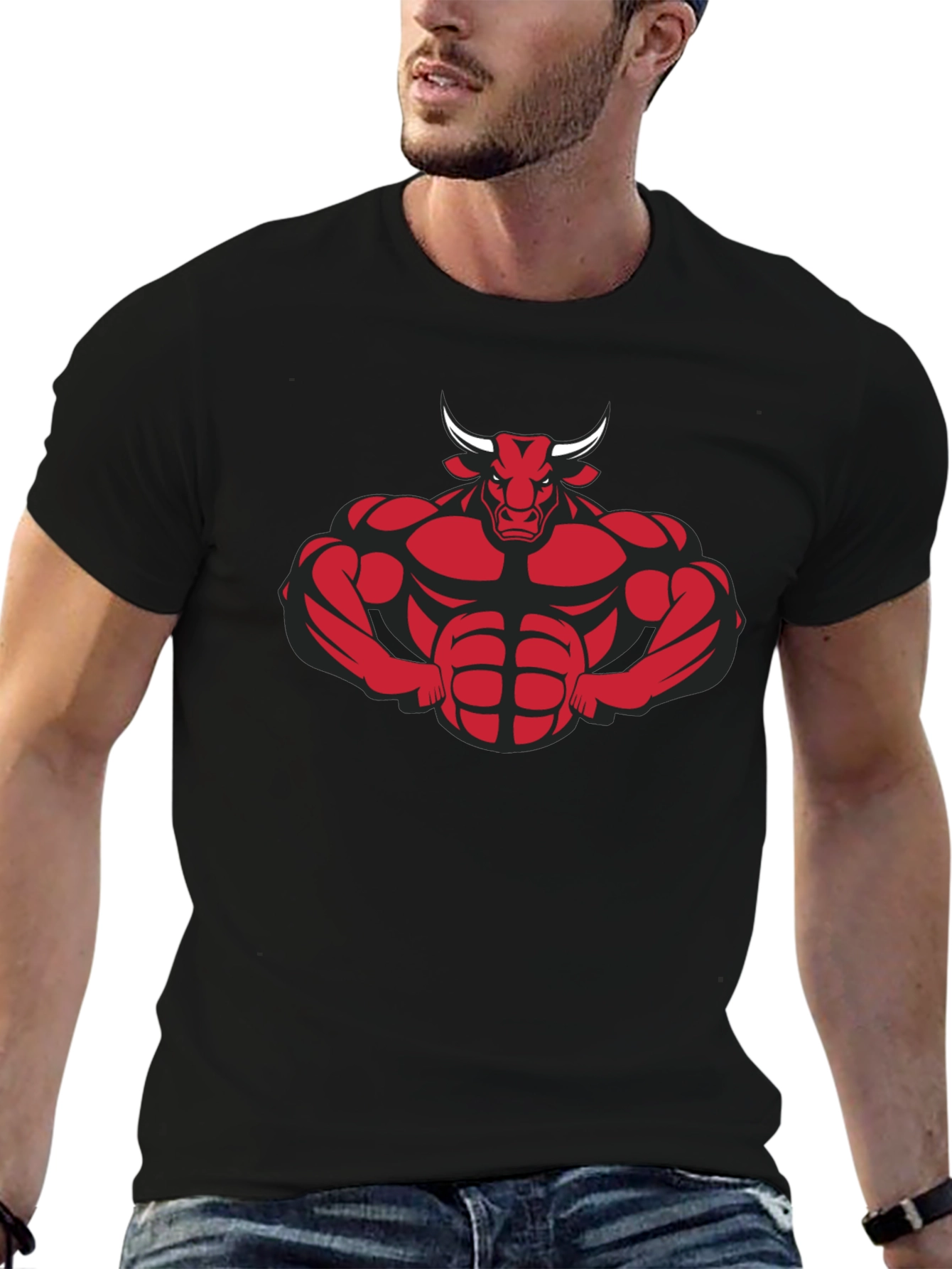 Muscle Bull Graphic Tee - Black Cotton Blend