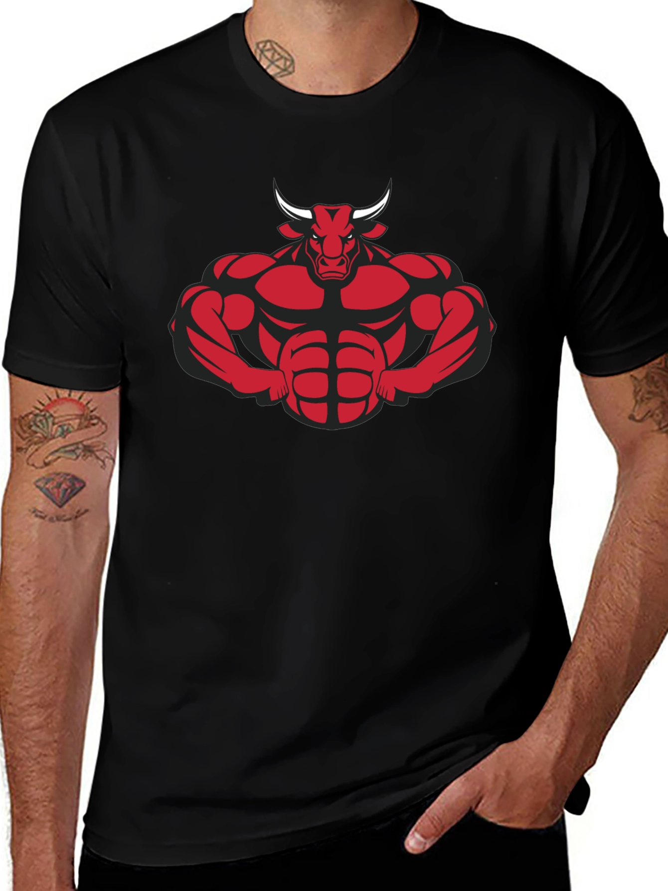 Muscle Bull Graphic Tee - Black Cotton Blend