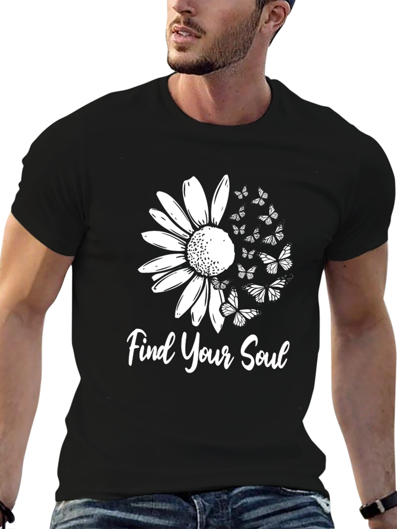 Find Your Soul Graphic Tee - Butterfly Sunflower T-Shirt