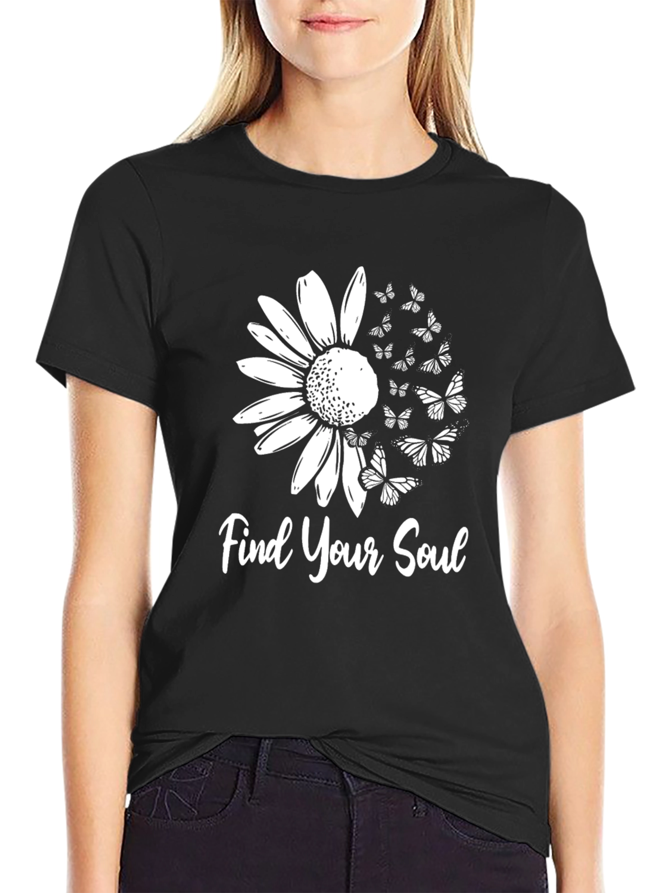Find Your Soul Graphic Tee - Butterfly Sunflower T-Shirt