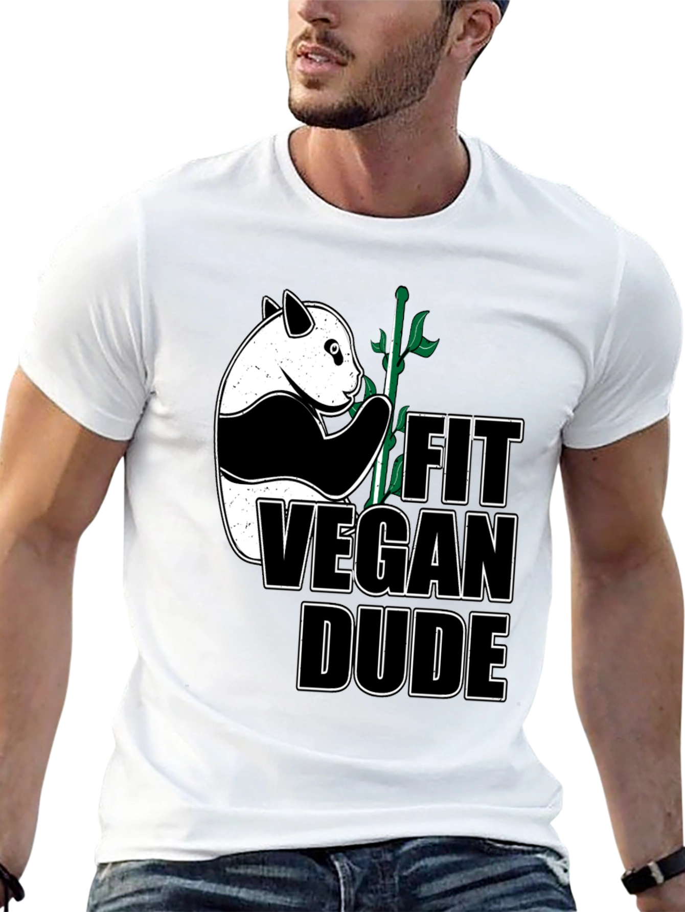 Fit Vegan Dude T-Shirt - Panda Design