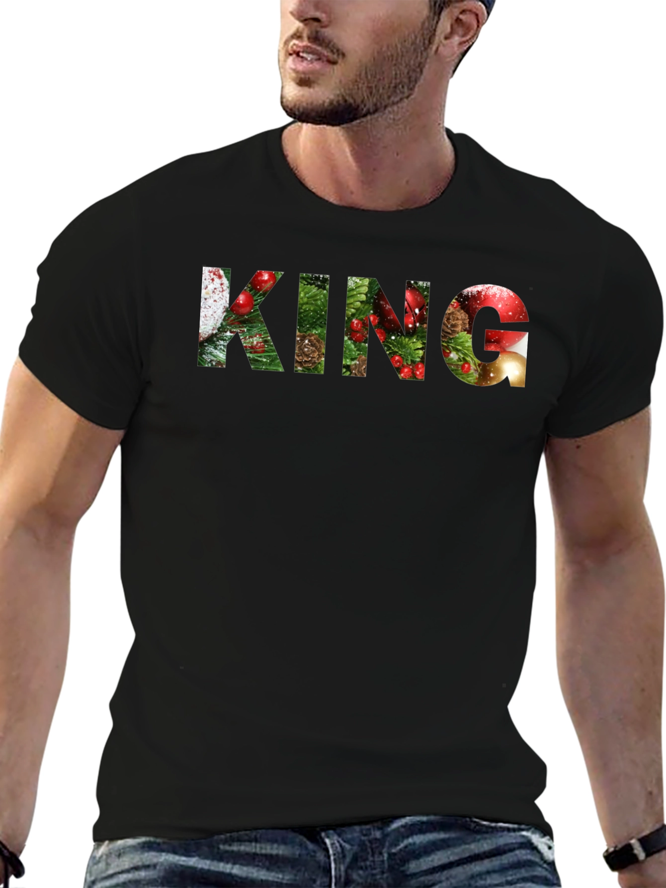 Festive KING Graphic Print Black T-Shirt