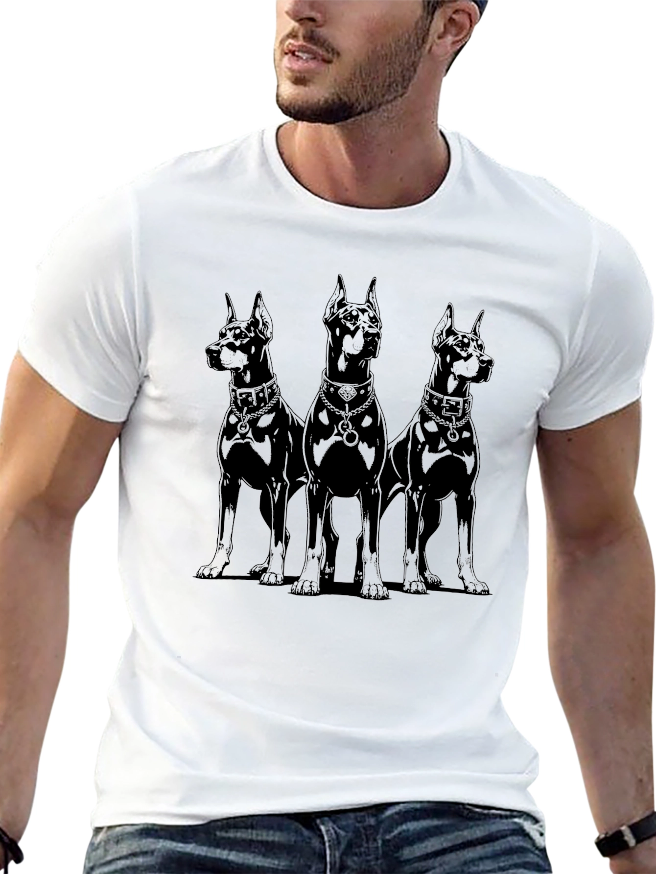 Doberman Trio Black T-Shirt - Canine Cool