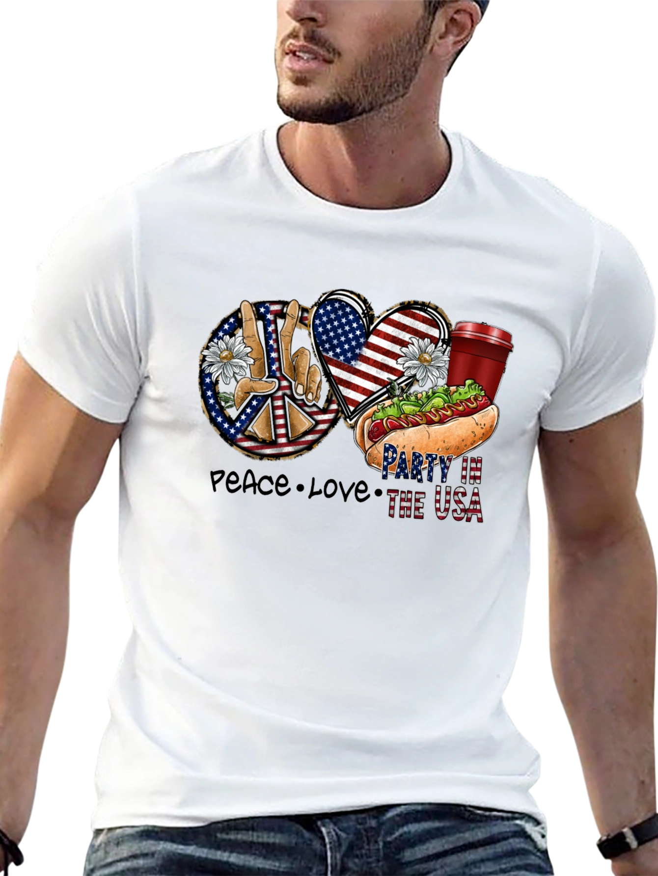 Patriotic Peace Love & USA Party T-Shirt