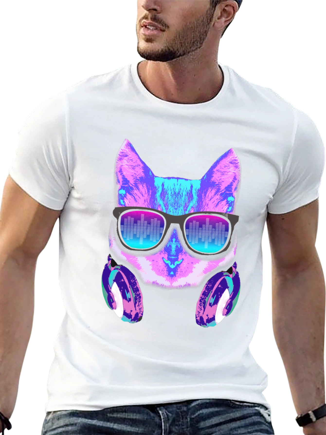 Cat DJ Graphic Tee - Party Ready Style