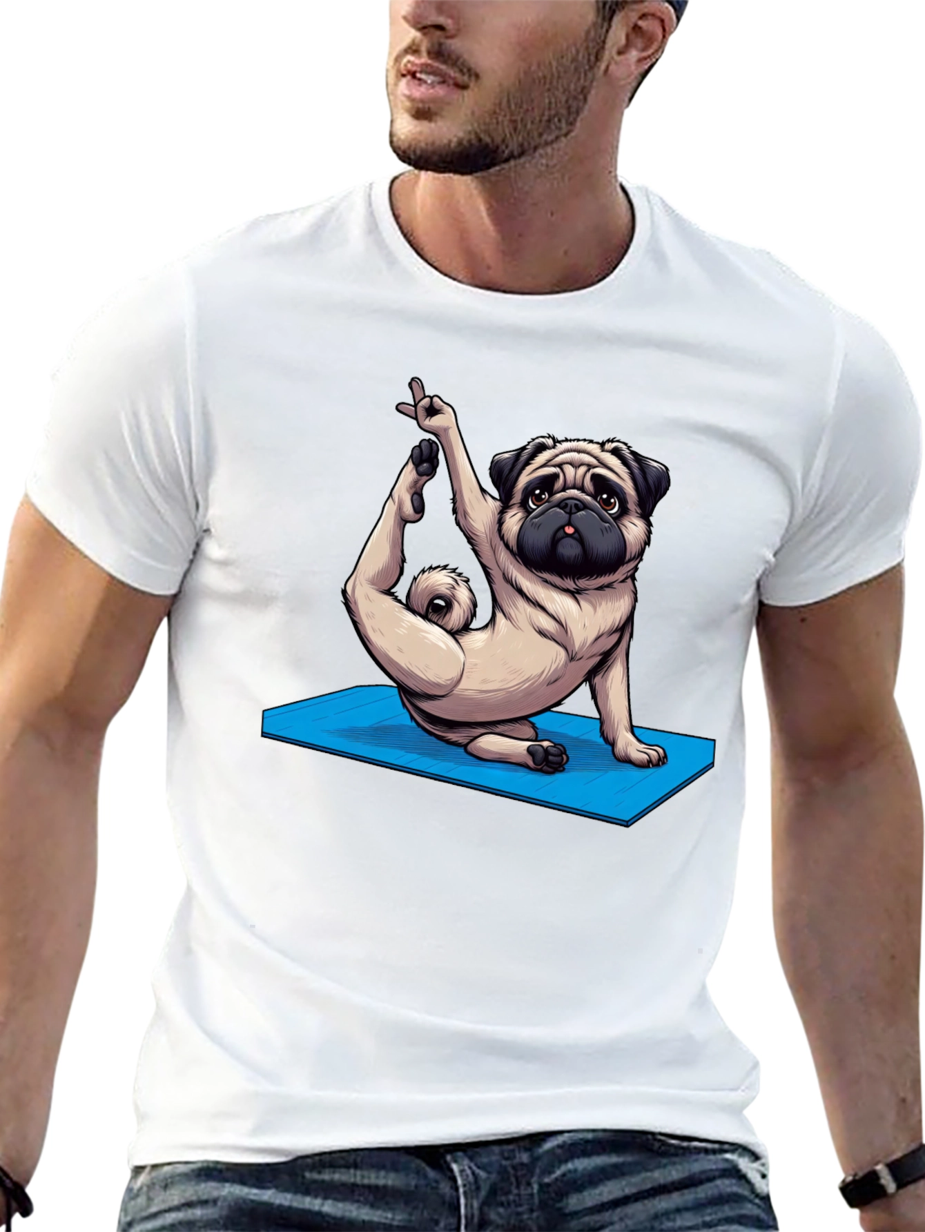 Yoga Pug Graphic Tee - Mens Black T-Shirt