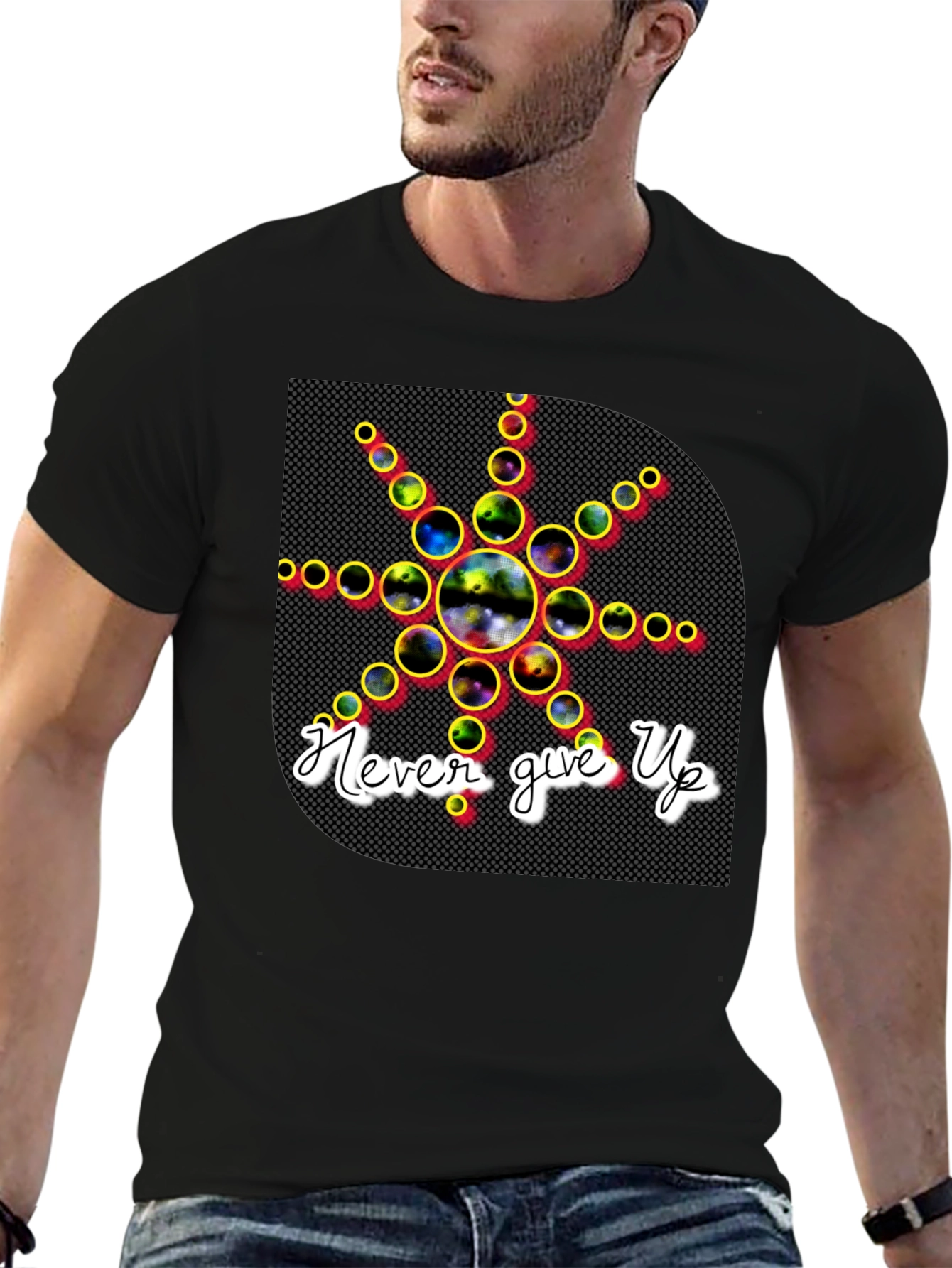 Never Give Up Graphic Tee - Stylish Black T-Shirt