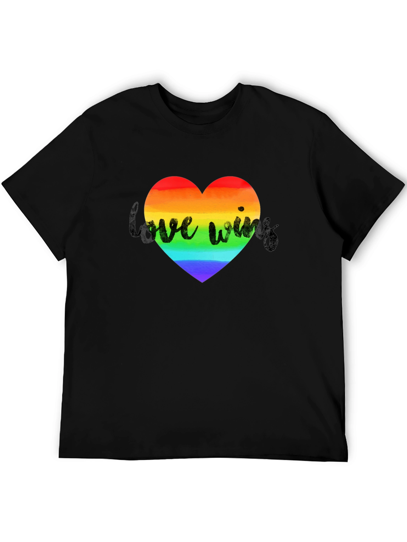 Love Wins Rainbow Heart Black T-Shirt