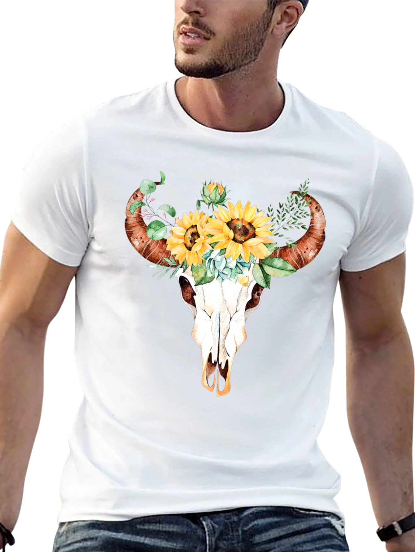 Bull Skull & Sunflower Graphic Tee