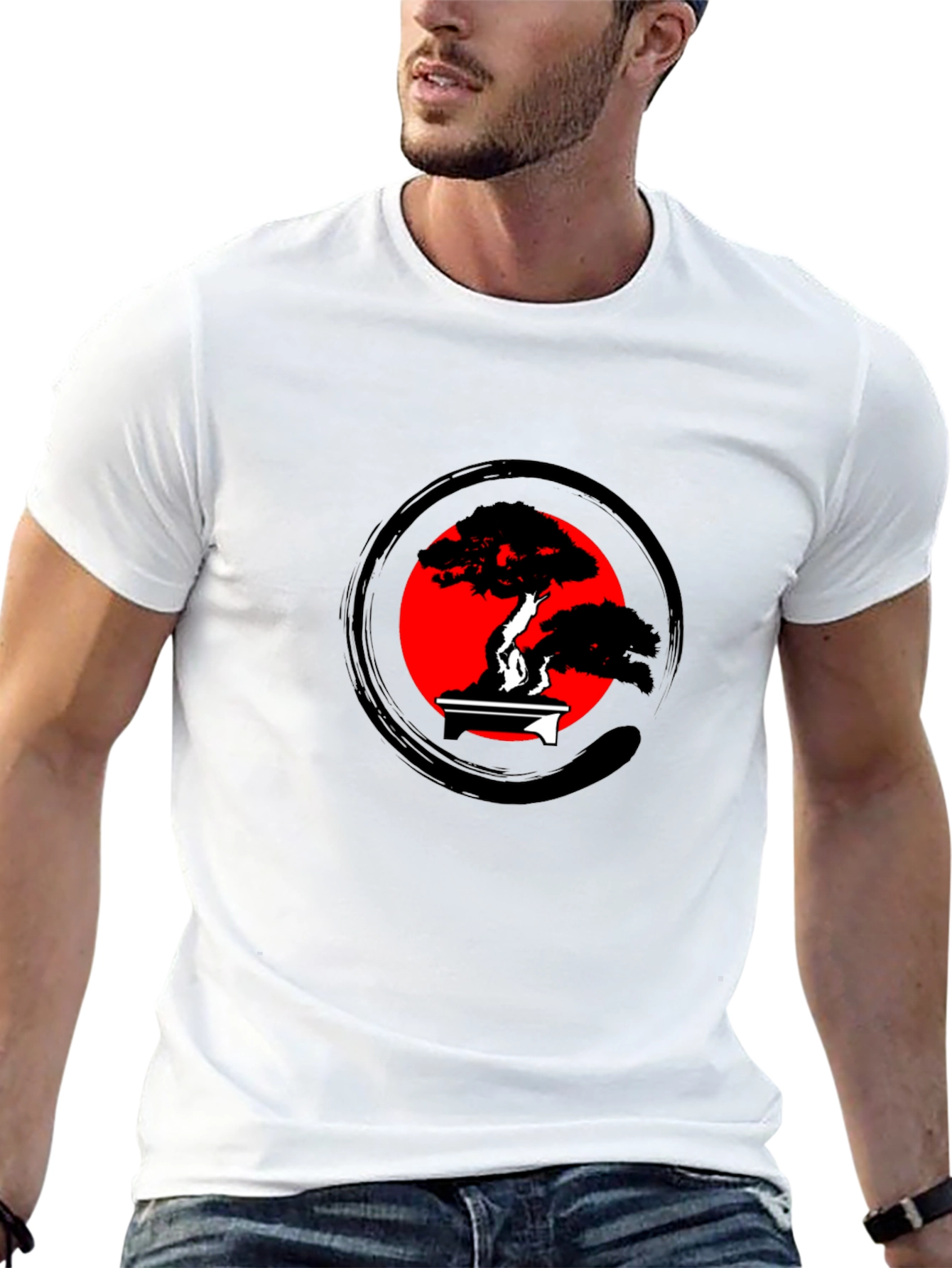 Bonsai Tree Zen Circle Graphic Tee - Black