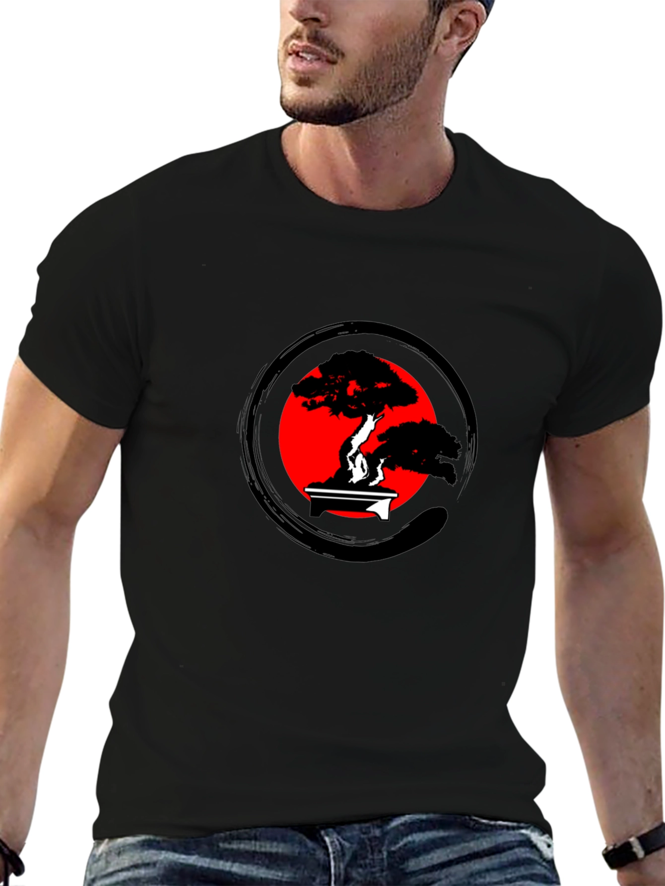 Bonsai Tree Zen Circle Graphic Tee - Black